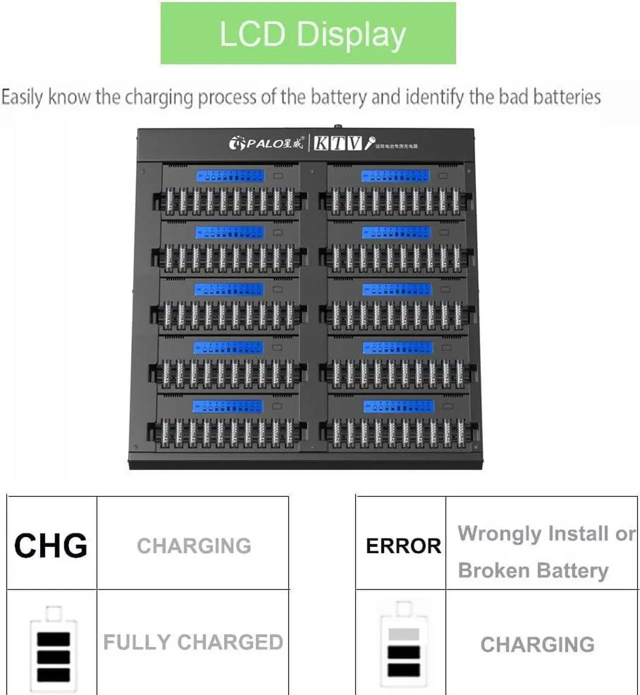 Alt view image 5 of 7 - 100 Bay AA Battery Charger High LCD Smart for KTV 1.2v NIMH Double A Rechargeable Batteries Bulk with Discharge Function