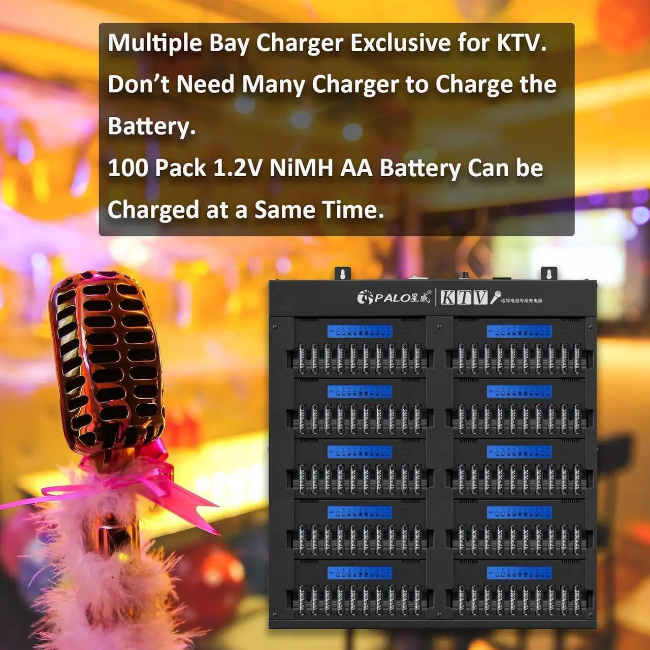 Alt view image 2 of 7 - 100 Bay AA Battery Charger High LCD Smart for KTV 1.2v NIMH Double A Rechargeable Batteries Bulk with Discharge Function