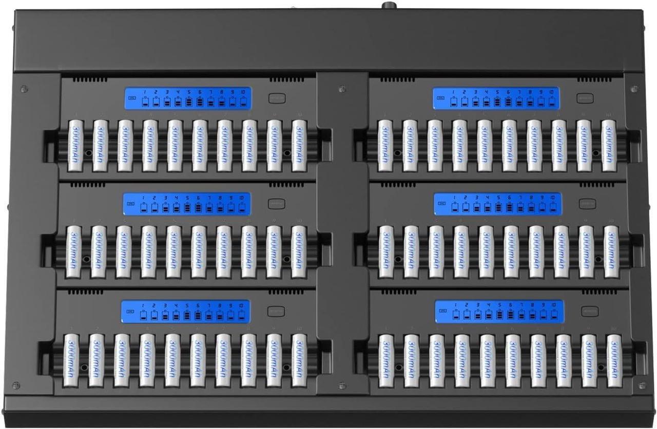 Main image of 60 Bay 1.2V AA Battery Charger for Karaoke with Smart LCD Display for 1.2V NiMH AA Rechargeable Batteries Double A Batteries for KTV with Refresh Function(Batteries not Including