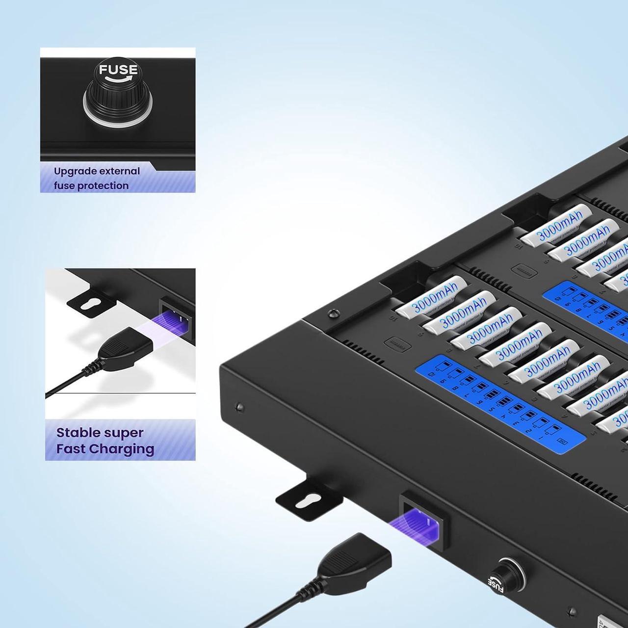 Alt view image 3 of 7 - 60 Bay 1.2V AA Battery Charger for Karaoke with Smart LCD Display for 1.2V NiMH AA Rechargeable Batteries Double A Batteries for KTV with Refresh Function(Batteries not Including