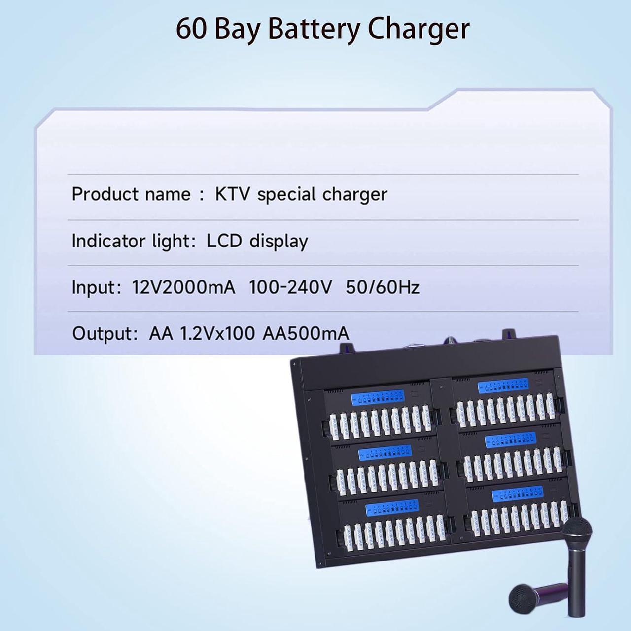 Alt view image 5 of 7 - 60 Bay 1.2V AA Battery Charger for Karaoke with Smart LCD Display for 1.2V NiMH AA Rechargeable Batteries Double A Batteries for KTV with Refresh Function(Batteries not Including