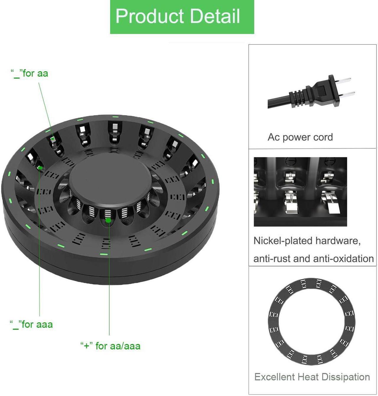 Alt view image 2 of 7 - CITYORK 16 Bay AA AAA Battery Charger Fast for 1.2V NiMH/NiCd Double A and Triple A Household Rechargeable Batteries with Battery Holder Case