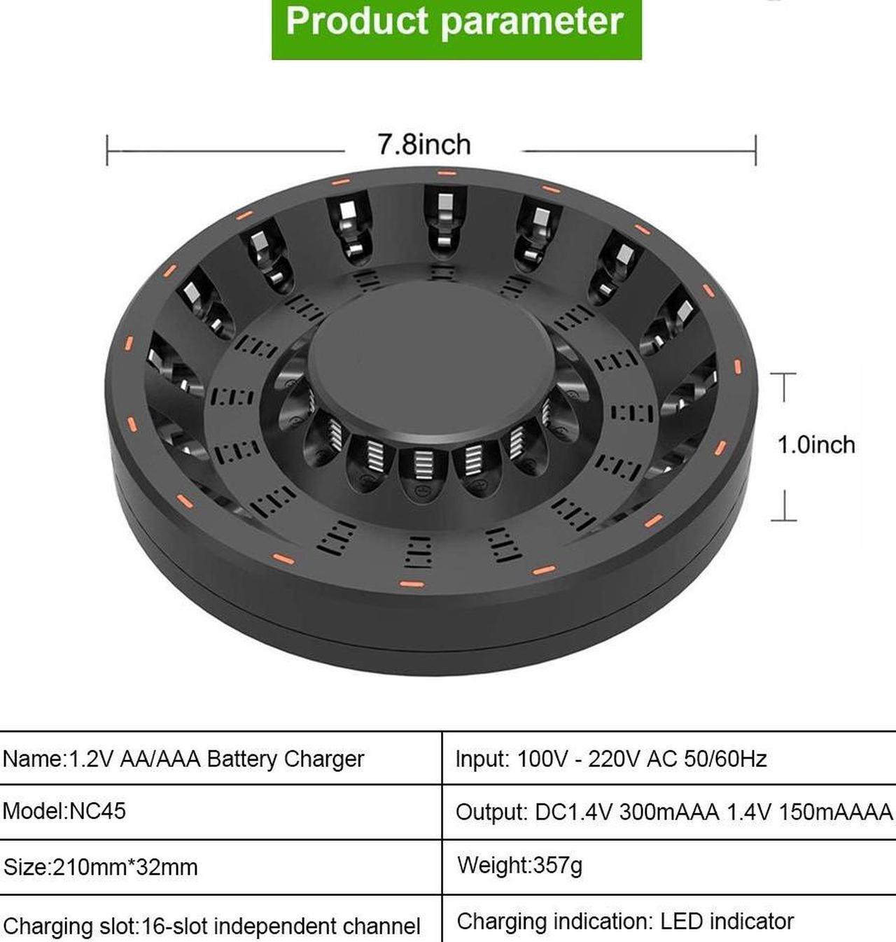 Alt view image 3 of 7 - CITYORK 16 Bay AA AAA Battery Charger Fast for 1.2V NiMH/NiCd Double A and Triple A Household Rechargeable Batteries with Battery Holder Case