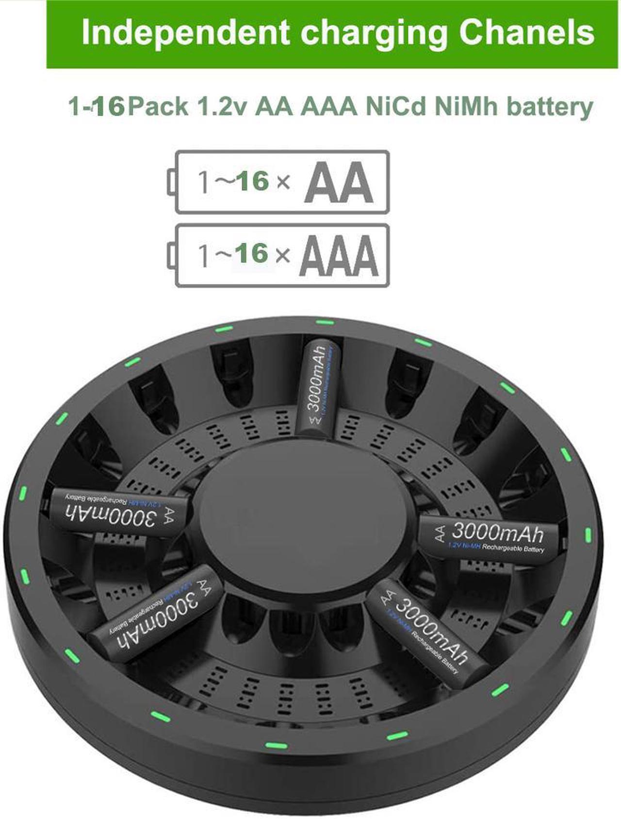 Alt view image 4 of 7 - CITYORK 16 Bay AA AAA Battery Charger Fast for 1.2V NiMH/NiCd Double A and Triple A Household Rechargeable Batteries with Battery Holder Case