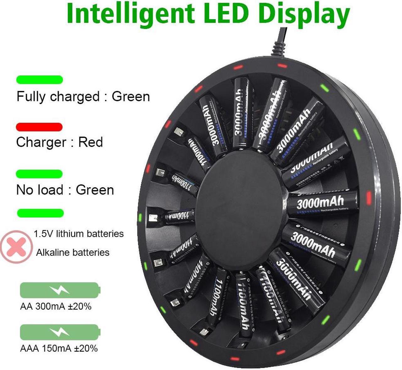 Alt view image 5 of 7 - CITYORK 16 Bay AA AAA Battery Charger Fast for 1.2V NiMH/NiCd Double A and Triple A Household Rechargeable Batteries with Battery Holder Case