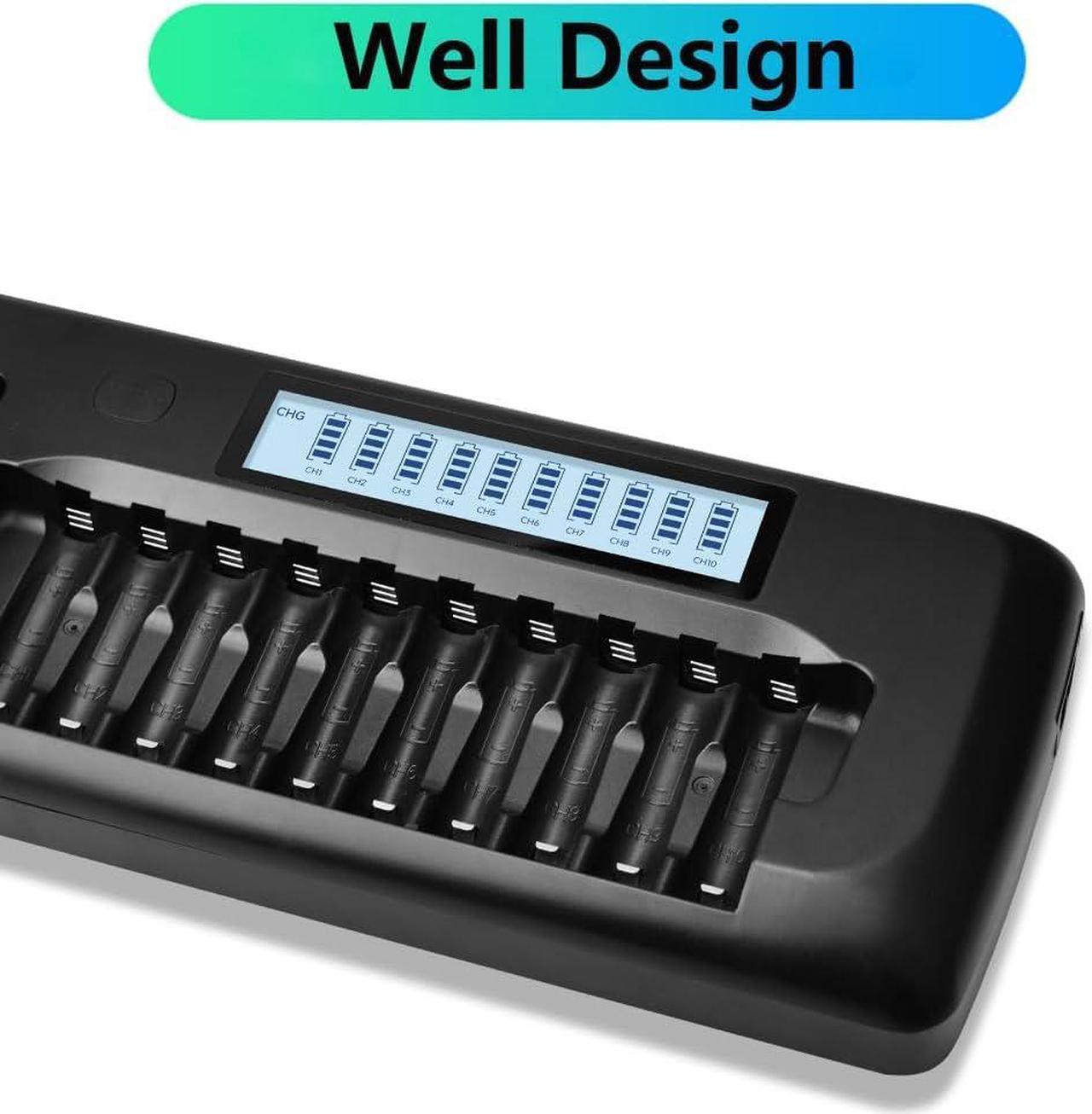 Alt view image 4 of 6 - CITYORK 10 Pack 1.2V AA 3000mAh rechargeable battery with 10 Bay Smart LCD Universal Battery Charger for Rechargeable AA AAA NIMH/NICD & 4 bay for 9V NIMH/NICD/Lion Rechargeable Batteries