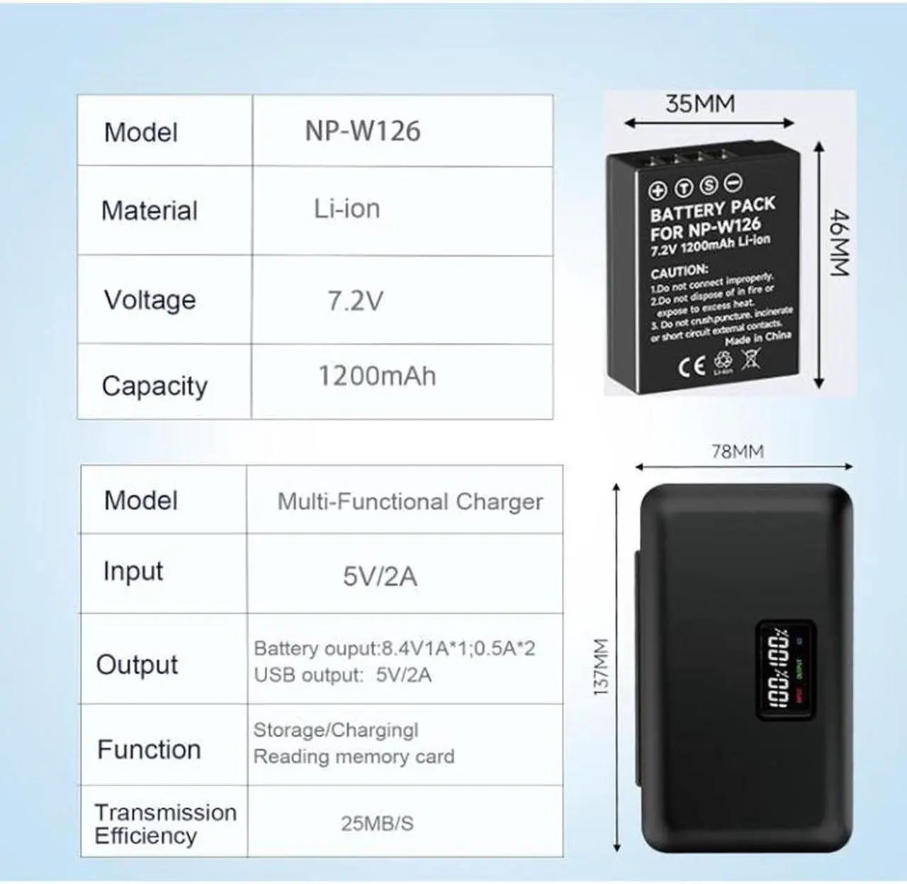 Alt view image 2 of 7 - CITYORK NP-W126 NPW126 Battery 2 Pack 7.2V 1200mAh with LCD Dual Charger for Fujifilm Fuji X-Pro1 XPro1 X-T1 XT20 XS10 XT100 XT200 XA5