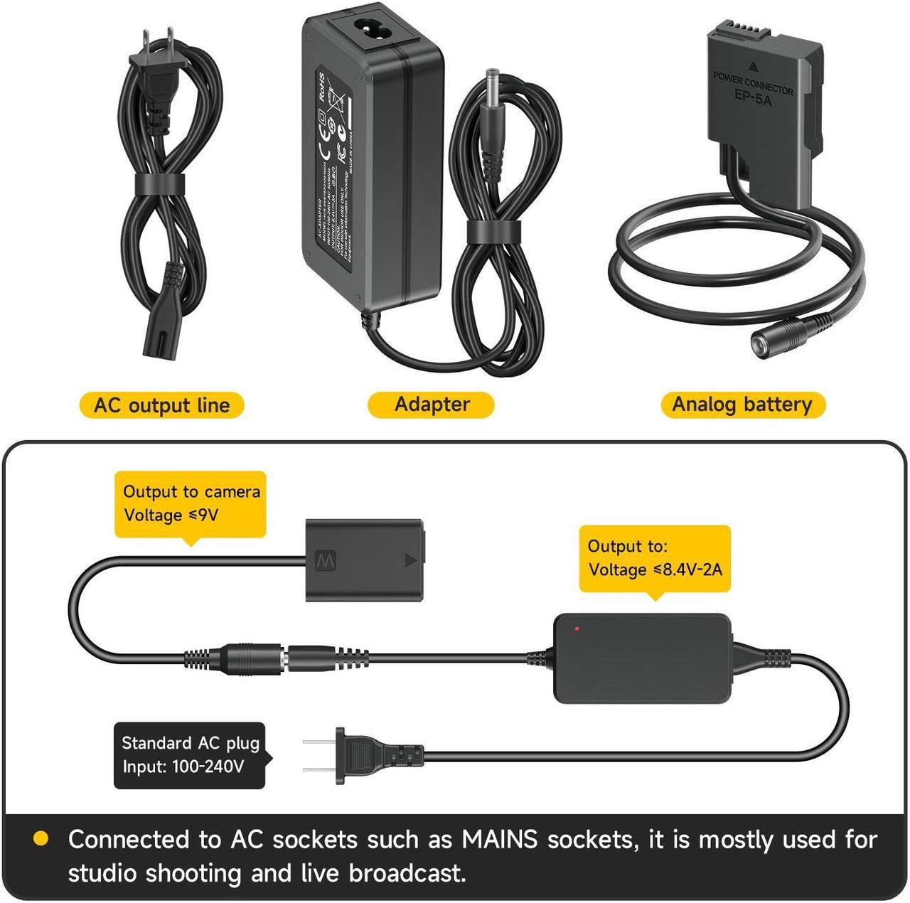 Alt view image 4 of 7 - CITYORK EH-5a PW20 AC Power Supply Adapter EN-EL14 Dummy Battery EP-5A DC Coupler Kit for Nikon D3500 D3200 D5100 D5200 D5300 D5500 D5600 D3100 D3300 D3400
