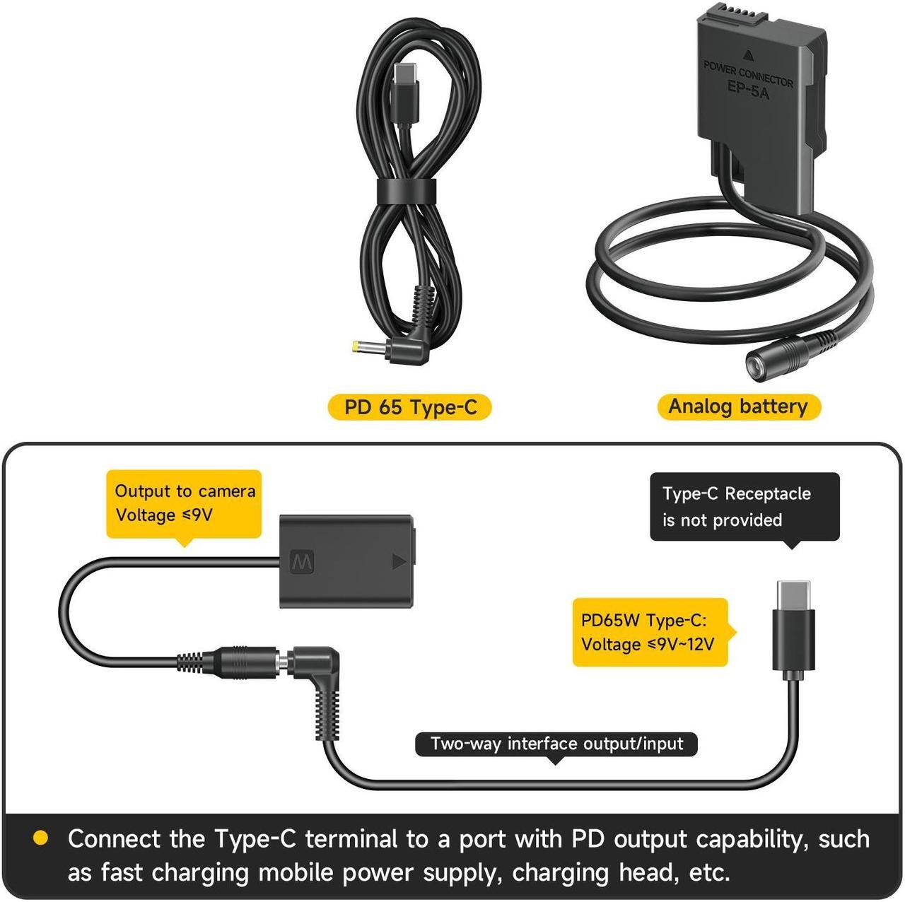 Alt view image 5 of 7 - CITYORK EH-5a PW20 AC Power Supply Adapter EN-EL14 Dummy Battery EP-5A DC Coupler Kit for Nikon D3500 D3200 D5100 D5200 D5300 D5500 D5600 D3100 D3300 D3400
