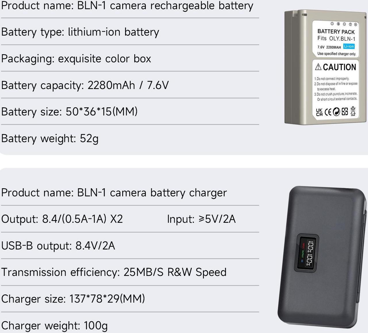 Alt view image 2 of 7 - CITYORK for Olympus BLN1 Battery 2 Pack 7.6V 2280mAh with LCD Dual Charger for Olympus BLN1 BCN-1 OM-D E-M1 E-M5 2 E-M5 Mark II Pen F E-P5