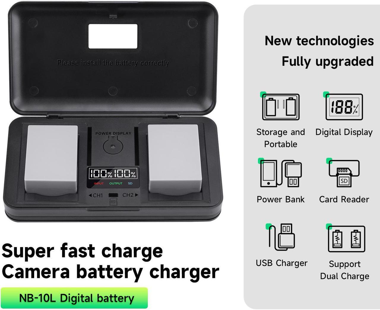 Alt view image 7 of 7 - CITYORK NB-10L NB10L Battery 2 Pack 7.4V 1500mAh with LCD Dual Charger for Canon PowerShot G1 X, G3-X, G15, G16, SX40 HS, SX50 HS, SX60 HS Digital Camera