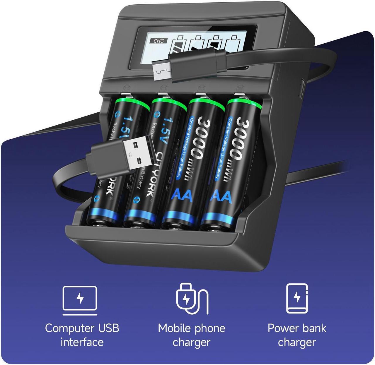 Alt view image 4 of 7 - CITYORK 1.5V AA 3000mWh Lithium Rechargeable Batteries 10 Pack with 1.5V Fast Battery Charger