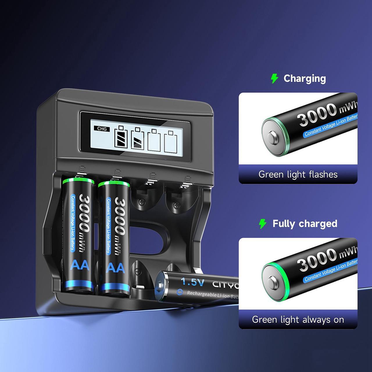 Alt view image 5 of 7 - CITYORK 1.5V AA 3000mWh Lithium Rechargeable Batteries 10 Pack with 1.5V Fast Battery Charger