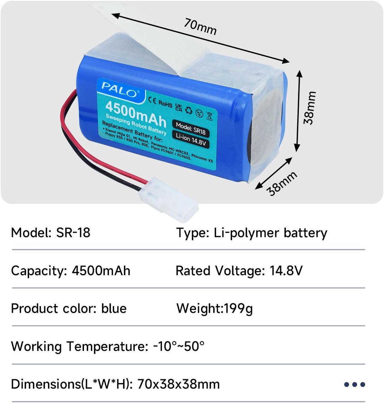 Alt view image 3 of 7 - CITYORK 14.8V 4500mAh Li-ion Replacement for Xiaomi MI G1, for Panasonic MC-WRC53, for Phicomm X3, for PUPPY0O R30/ R30 PRO, for FLYCO FC9601/FC9602 Essential MJSTG1 Robot Vacuum Cleaner