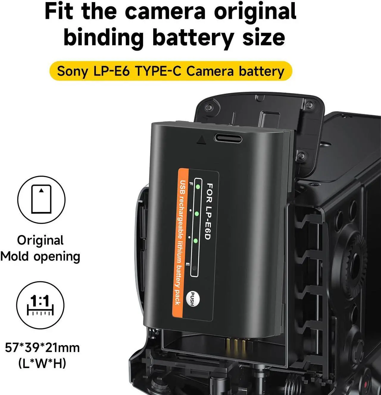 Alt view image 6 of 7 - CITYORK 2600mAh LP-E6 LP-E6N Battery with Type-C USB-C Fast Charging  with LED Indicator for Canon EOS 5D Mark II 5D Mark III 5DS 5DS R 6D 7D 60D 60Da 70D 7D Mark II 7D Mark III Camera 7.4V