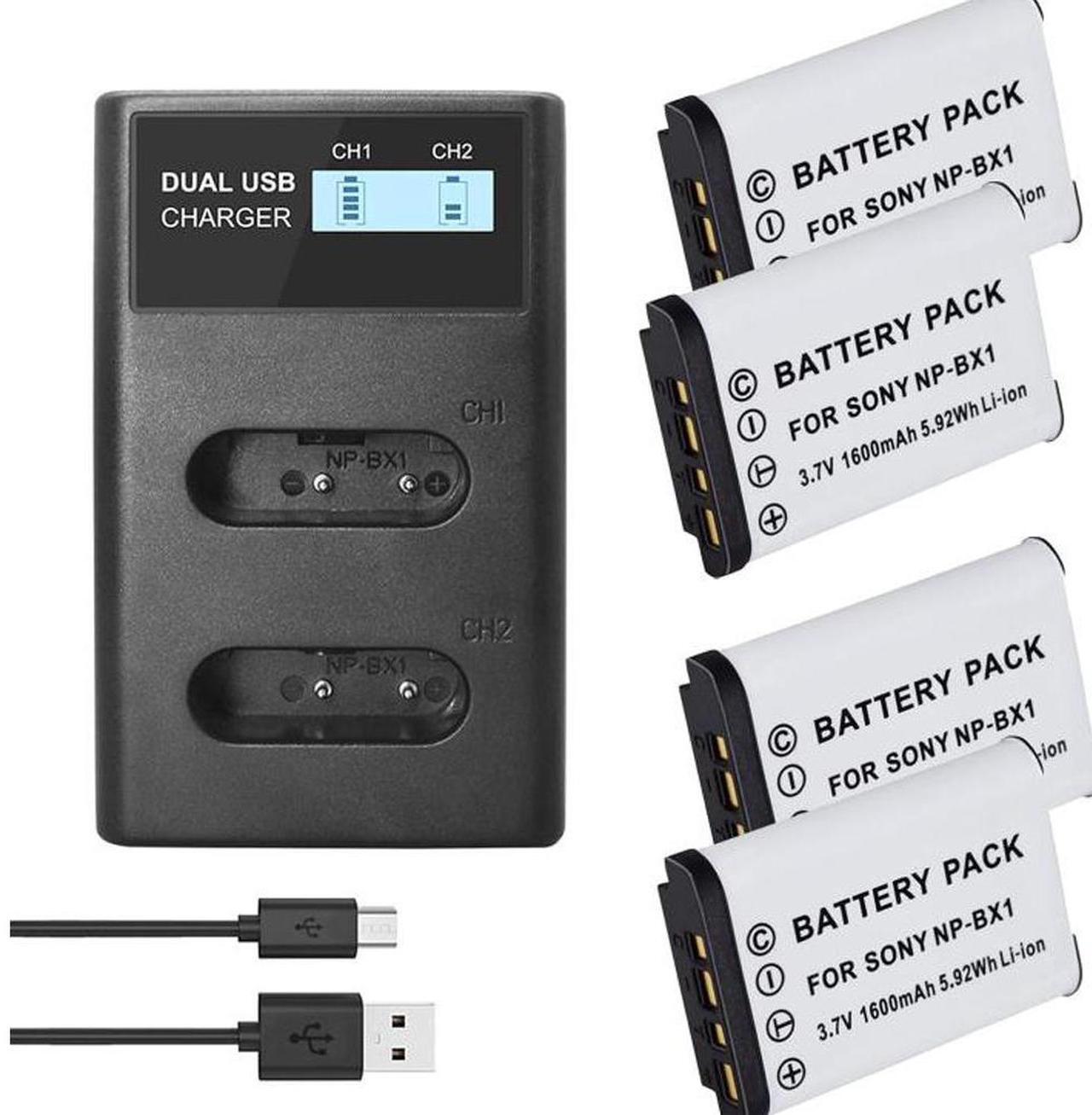Main image of CITYORK 4 Pack 1600mAh NP-BX1 Battery Replacement with Dual USB Charger for Sony NP-BX1/M8, DSC-RX100,DSC-RX100 II,DSC-RX100M II,DSC-RX100 III,DSC-RX100 IV,DSC-RX100 V/VII,ZV-1