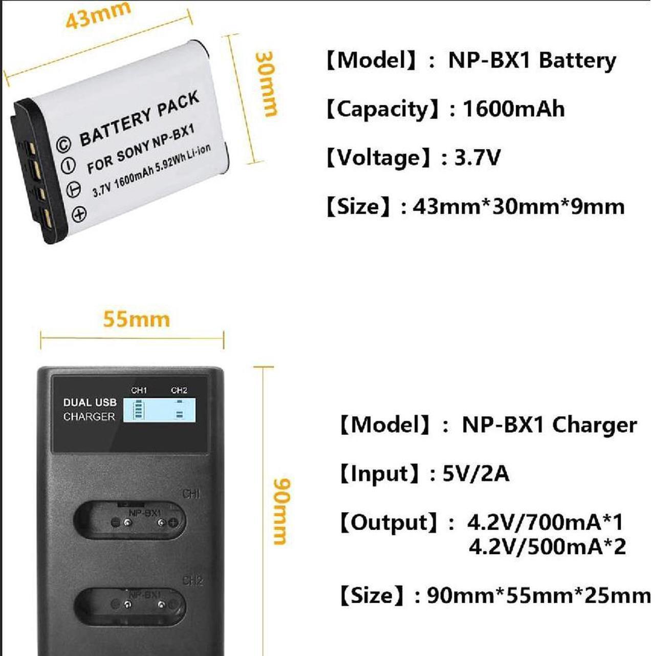 Alt view image 3 of 6 - CITYORK 4 Pack 1600mAh NP-BX1 Battery Replacement with Dual USB Charger for Sony NP-BX1/M8, DSC-RX100,DSC-RX100 II,DSC-RX100M II,DSC-RX100 III,DSC-RX100 IV,DSC-RX100 V/VII,ZV-1