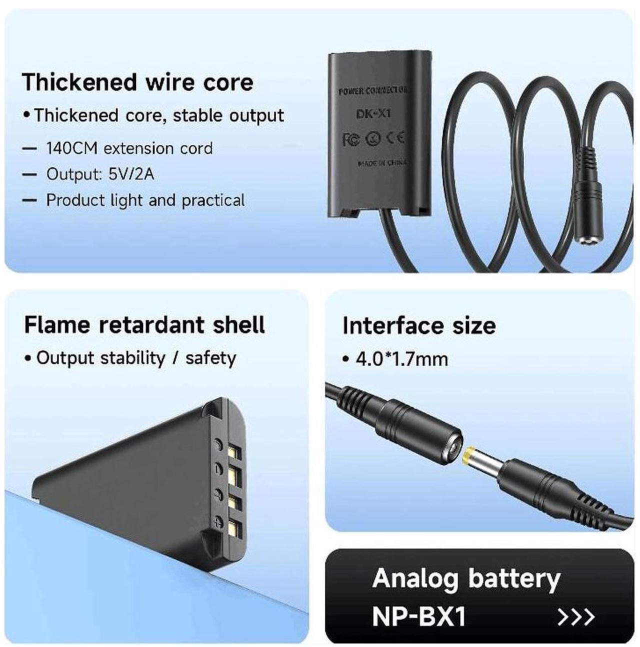Alt view image 7 of 7 - CITYORK NP-BX1 USB/AC Power Cable Adapter,Dummy Battery DC Coupler for Sony Cybershot DSC RX1 RX1R RX100 II III VI Digital Cameras