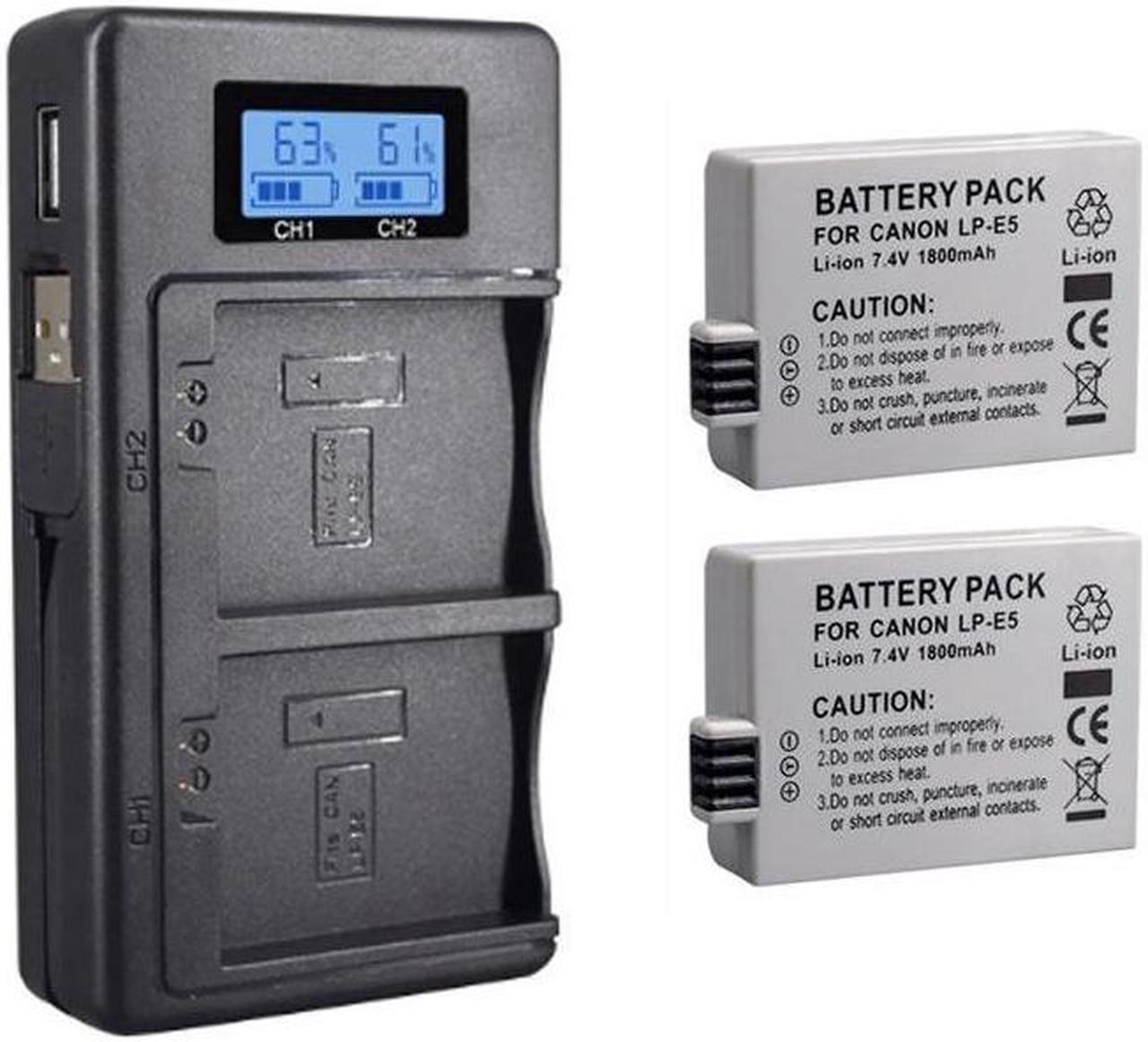 CITYORK 2 Pack LP E5 Batteries with Battery Charger for Canon EOS 450D 500D 1000D Kiss X3 F Rebel Xsi Camera