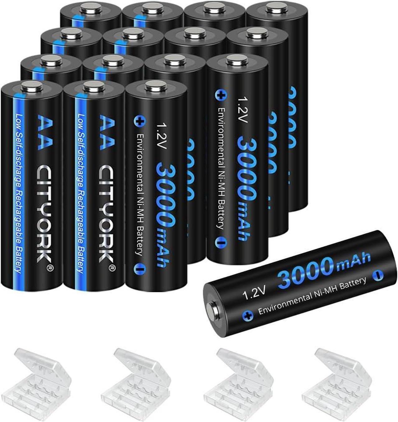 CITYORK 16 Pack 1.2V Ni-MH AA 3000mah Rechargeable Battery, NIMH Pre-Charged AA Rechargeable Battery 1.2V 3000mAh Long Lasting for Solar Lights, Remote Controller, Electric Toys