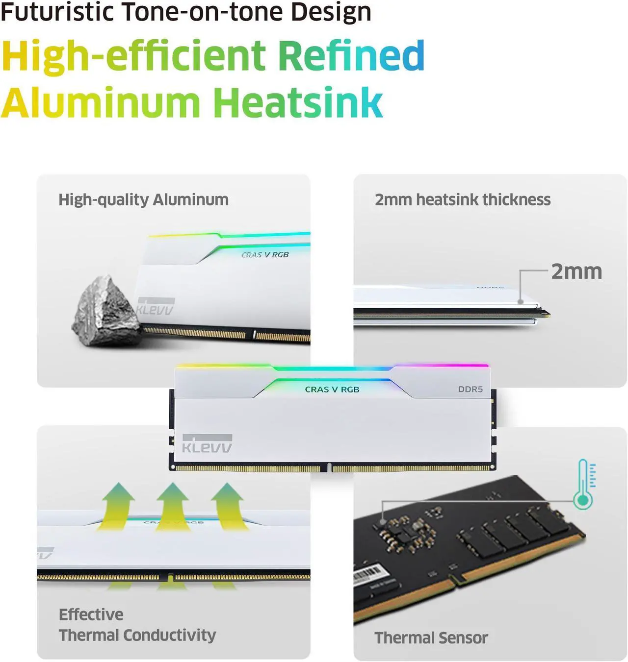 Alt view image 5 of 5 - KLEVV CRAS V RGB DDR5 32GB (2x16GB) 6000MHz CL30 1.35V Gaming Desktop Ram Memory SK Hynix Chip XMP 3.0 / AMD EXPO Ready - White (KD5AGUA80-60A300J)