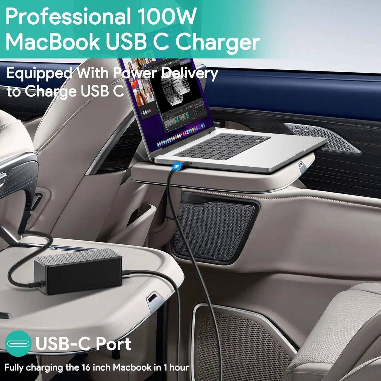 Alt view image 3 of 5 - HKY Laptop Car Charger USB C PD 100W 95W 90W 65W 45W DC Adapter for Lenovo Thinkpad/Yoga/IdeaPad,Dell Latitude/XPS,LG Gram,MacBook Pro/Air,HP Spectre/Elitebook,Surface,Acer,Asus,MSI,Chromebook Charger