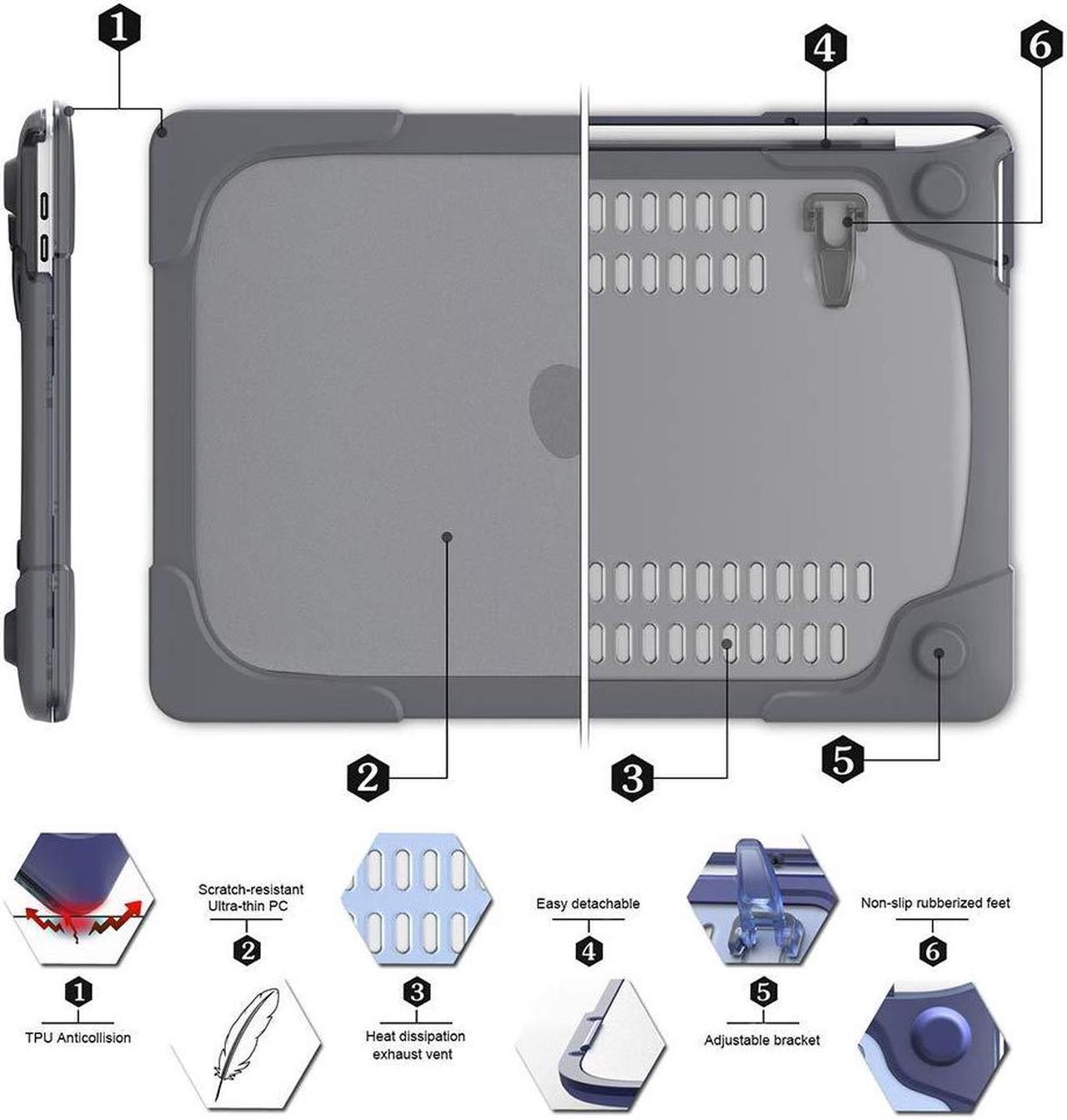 Alt view image 3 of 5 - Mektron for MacBook Pro 13 Inch Case (Version 2015/2014/2013)[Heavy Duty][Snap on][Dual Layer] Hard Case Cover with Foldable Stand for Mac Pro Retina 13.3 Model A1502 A1425 (Gray)