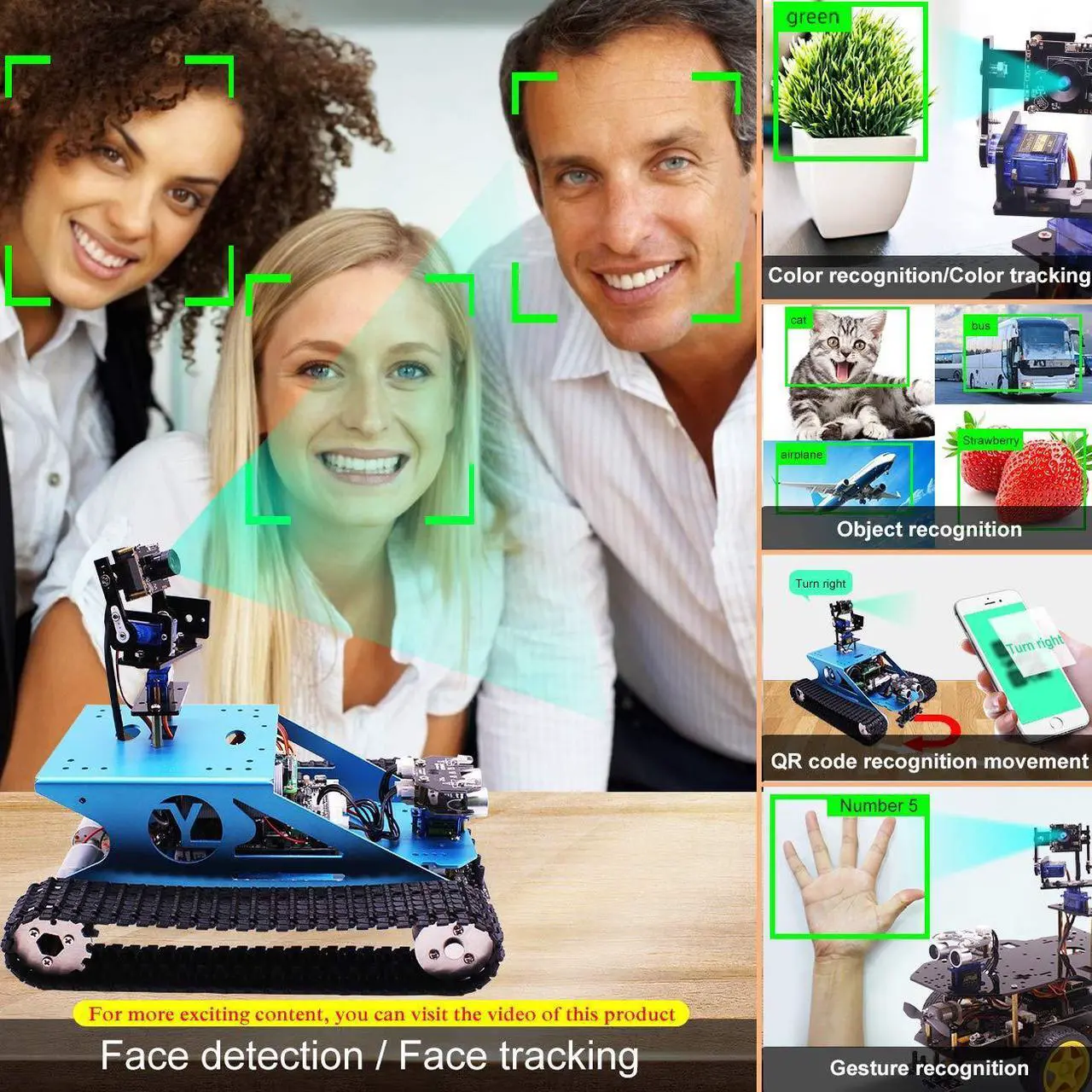 Alt view image 3 of 5 - Yahboom AI Robot Kit Tank Chassis for Raspberry Pi 4B Camera Starter Kit Python Programmable Electronic Science Project DIY Smart Car Robotics for 16+