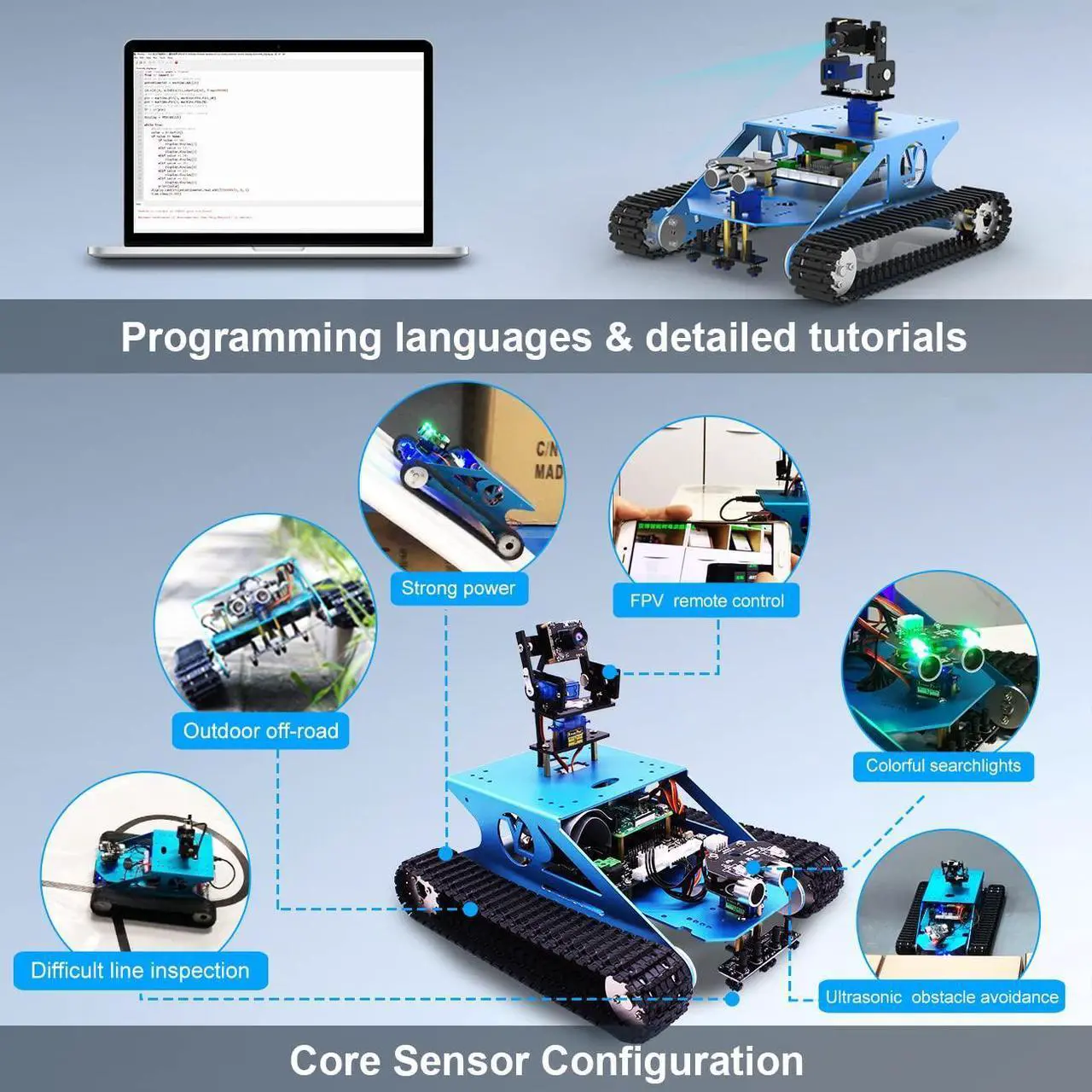 Alt view image 5 of 5 - Yahboom AI Robot Kit Tank Chassis for Raspberry Pi 4B Camera Starter Kit Python Programmable Electronic Science Project DIY Smart Car Robotics for 16+