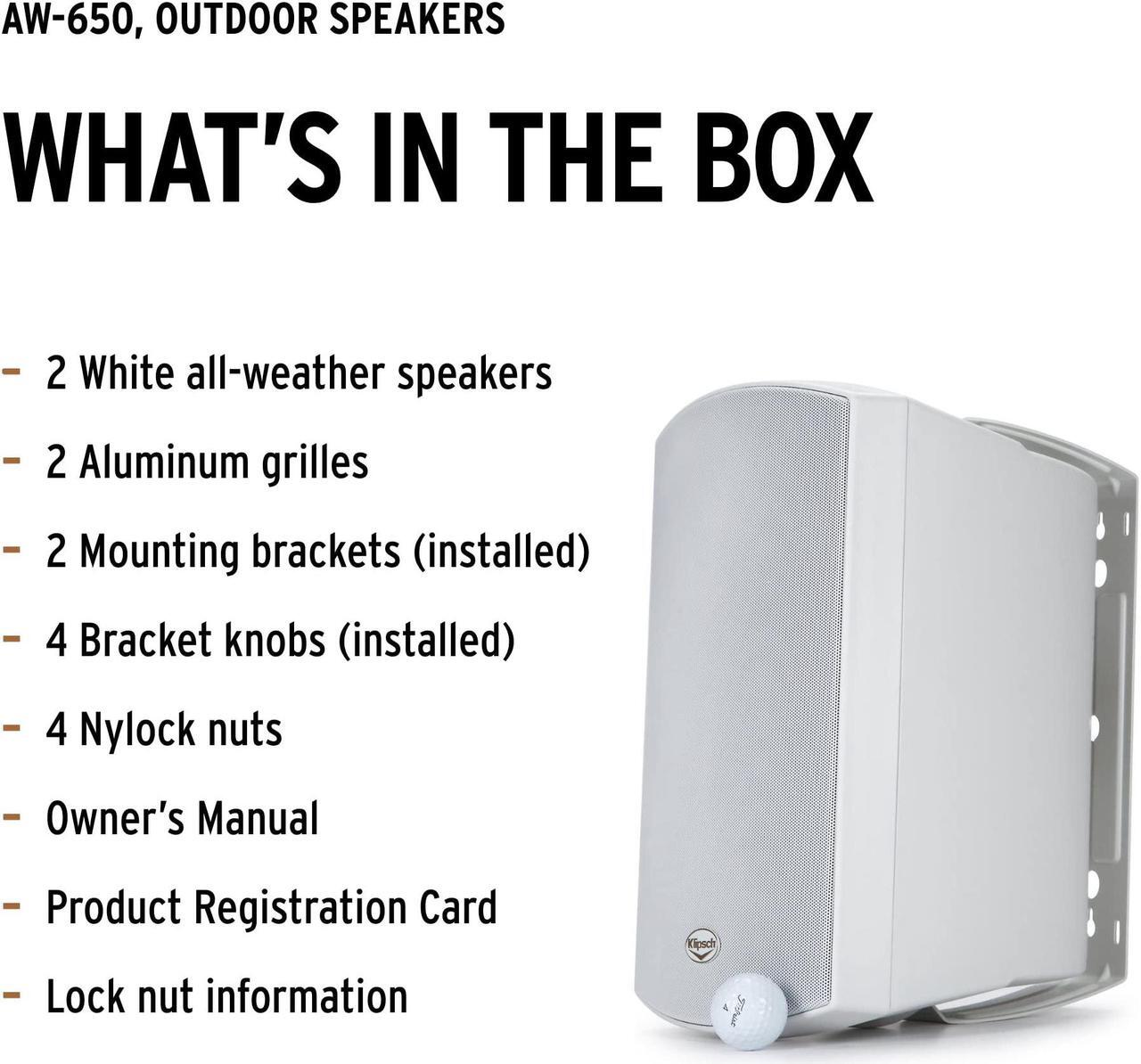 Alt view image 5 of 5 - Klipsch AW-650 Indoor/Outdoor Speaker, White (Pair) - Two-Way All-Weather Loudspeakers - 6.5" IMG Woofer & 1" Titanium Dome Tweeter - UV-Resistant Enclosure