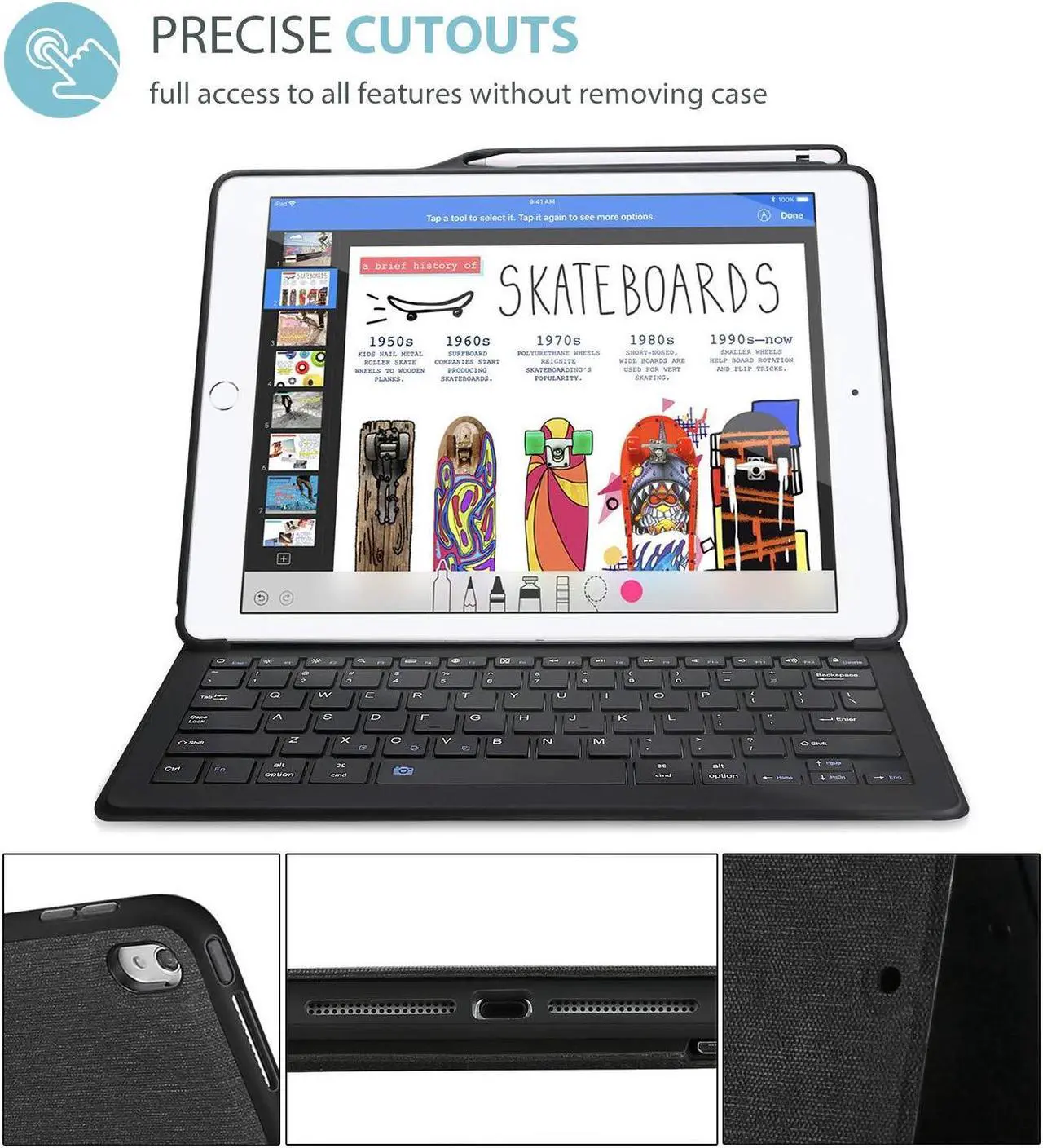 Alt view image 3 of 5 - ProCase Keyboard Case for iPad Pro 12.9" 2017/2015 Old Model with Built-in Apple Pencil Holder, Slim Lightweight Cover Folio Stand Smart Cover with Keyboard for Apple iPad Pro 12.9 inch -Black