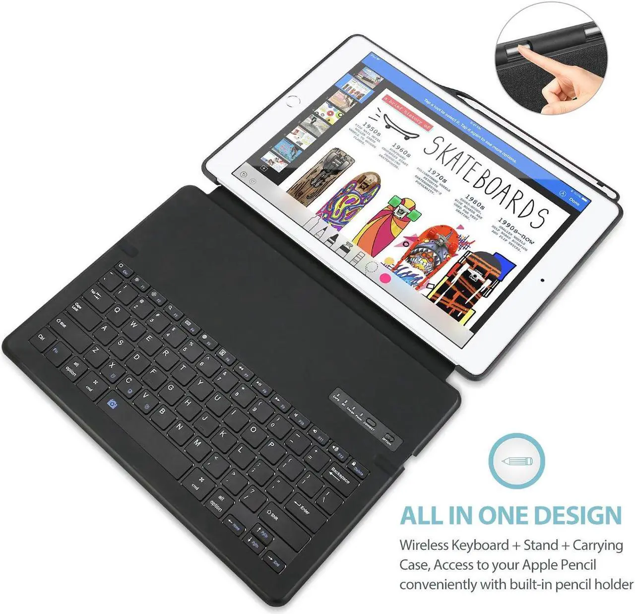 Alt view image 4 of 5 - ProCase Keyboard Case for iPad Pro 12.9" 2017/2015 Old Model with Built-in Apple Pencil Holder, Slim Lightweight Cover Folio Stand Smart Cover with Keyboard for Apple iPad Pro 12.9 inch -Black