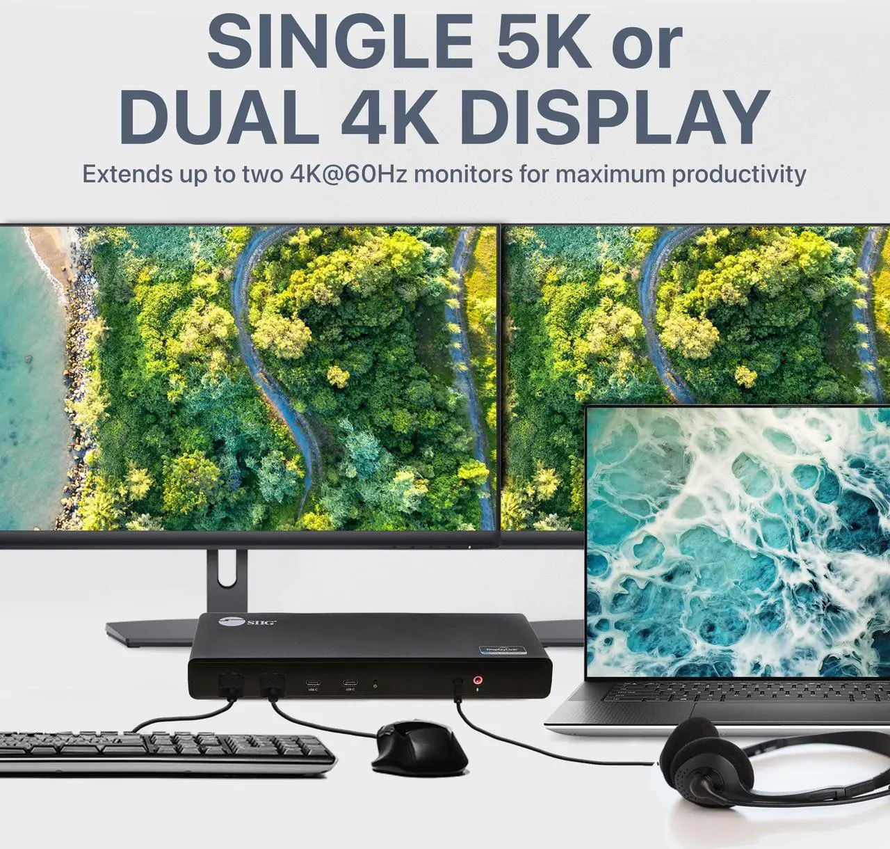 Alt view image 3 of 5 - SIIG USB Type C Dual 4K Docking Station with 60W PD - Dual 4K@60Hz or Single 5K@60Hz Monitor Laptop Dock - DisplayLink - 2 HDMI 2 DisplayPort, 4 USB 3.0 Ports, 2 Type C Ports, Gigabit Ethernet Port