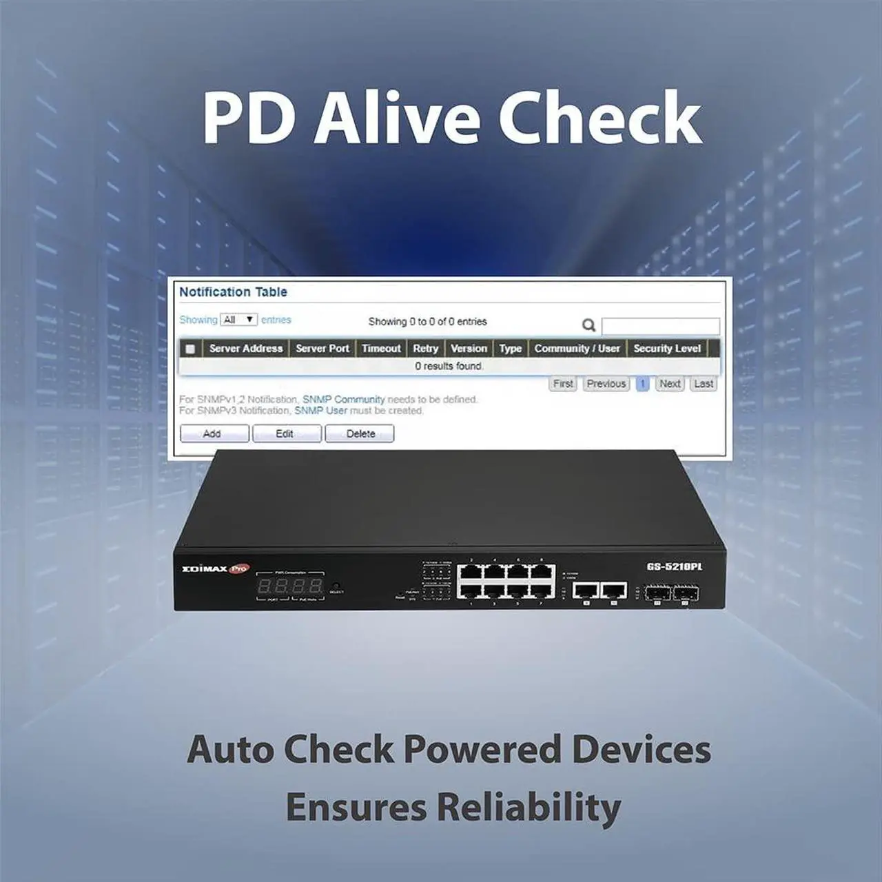 Alt view image 5 of 5 - EDiMAX PRO 8 + 2 RJ45 + 2 SFP Ports Gigabit POE+ Smart Switch, Long Range 656Ft (200M), Up to 30W Per Port (Total Power Budget: 110W) with 2 RJ45 + 2 SFP Uplink Ports, Surveillance, GS-5210PL