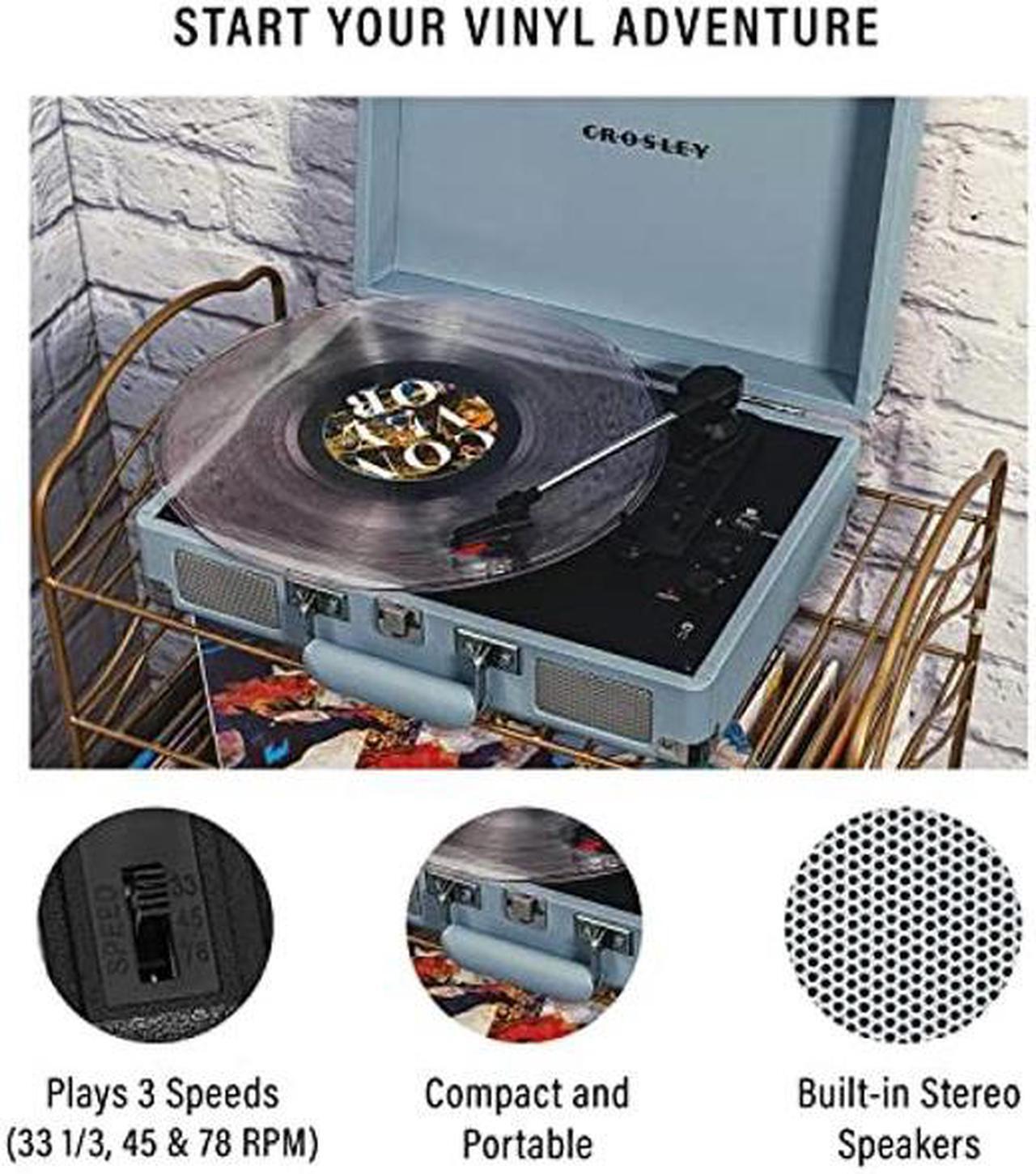 Alt view image 2 of 5 - Crosley CR8005F-TN Cruiser Plus Vintage 3-Speed Bluetooth in/Out Suitcase Vinyl Record Player Turntable, Tourmaline