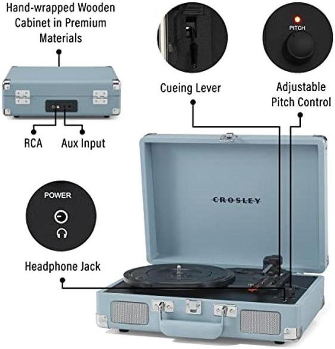 Alt view image 3 of 5 - Crosley CR8005F-TN Cruiser Plus Vintage 3-Speed Bluetooth in/Out Suitcase Vinyl Record Player Turntable, Tourmaline