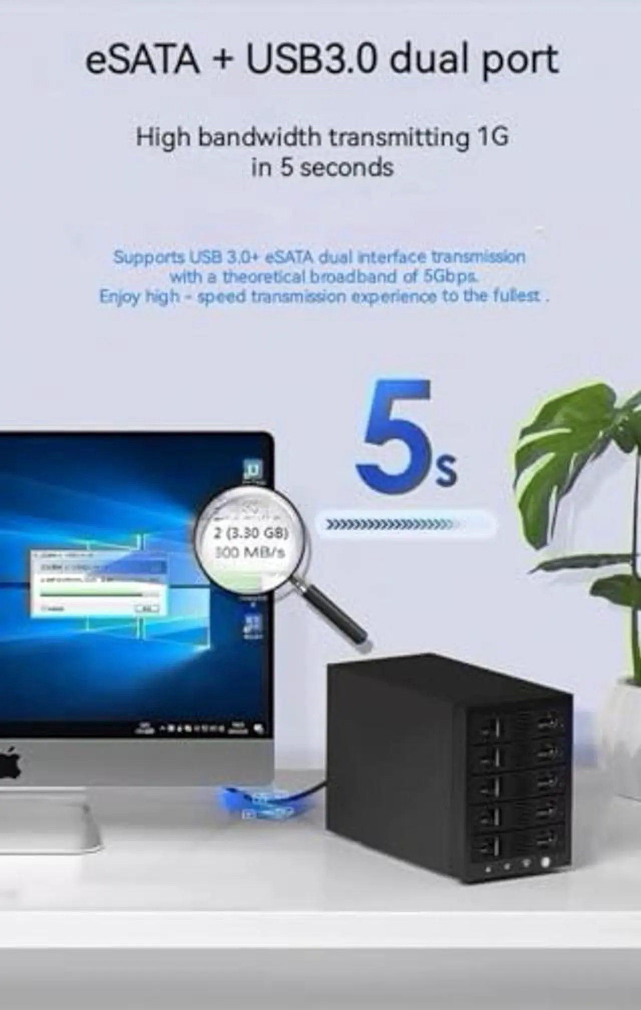 Alt view image 3 of 5 - Syba 10000GB 5 Bay Tool Less Tray Hot Swappable 2.5" 3.5" SATA III RAID HDD External USB 3.0 Enclosure Windows MacOS SY-ENC50118