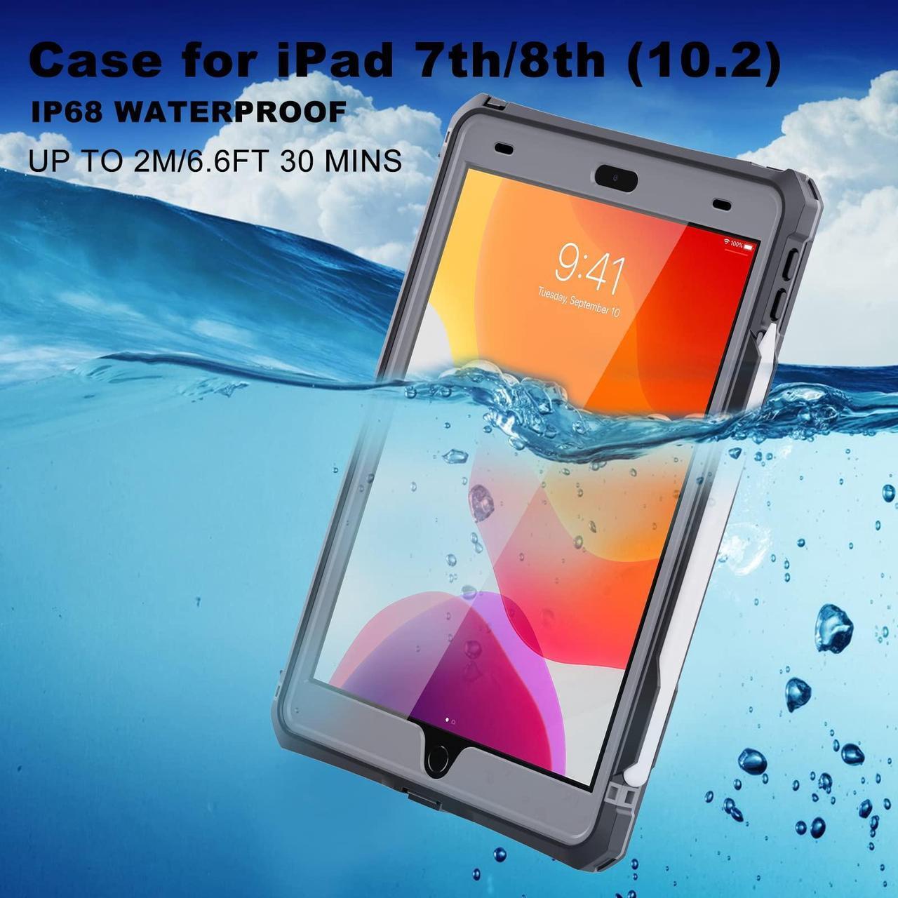 Alt view image 2 of 5 - ShellBox Case iPad 10.2 9th /8th/7th Generation Waterproof Case, Full-Body Heavy Duty Shockproof Protective Cover Built-in Screen Protector with Shoulder Strap for iPad 10.2 2021/2020/2019 (Black)