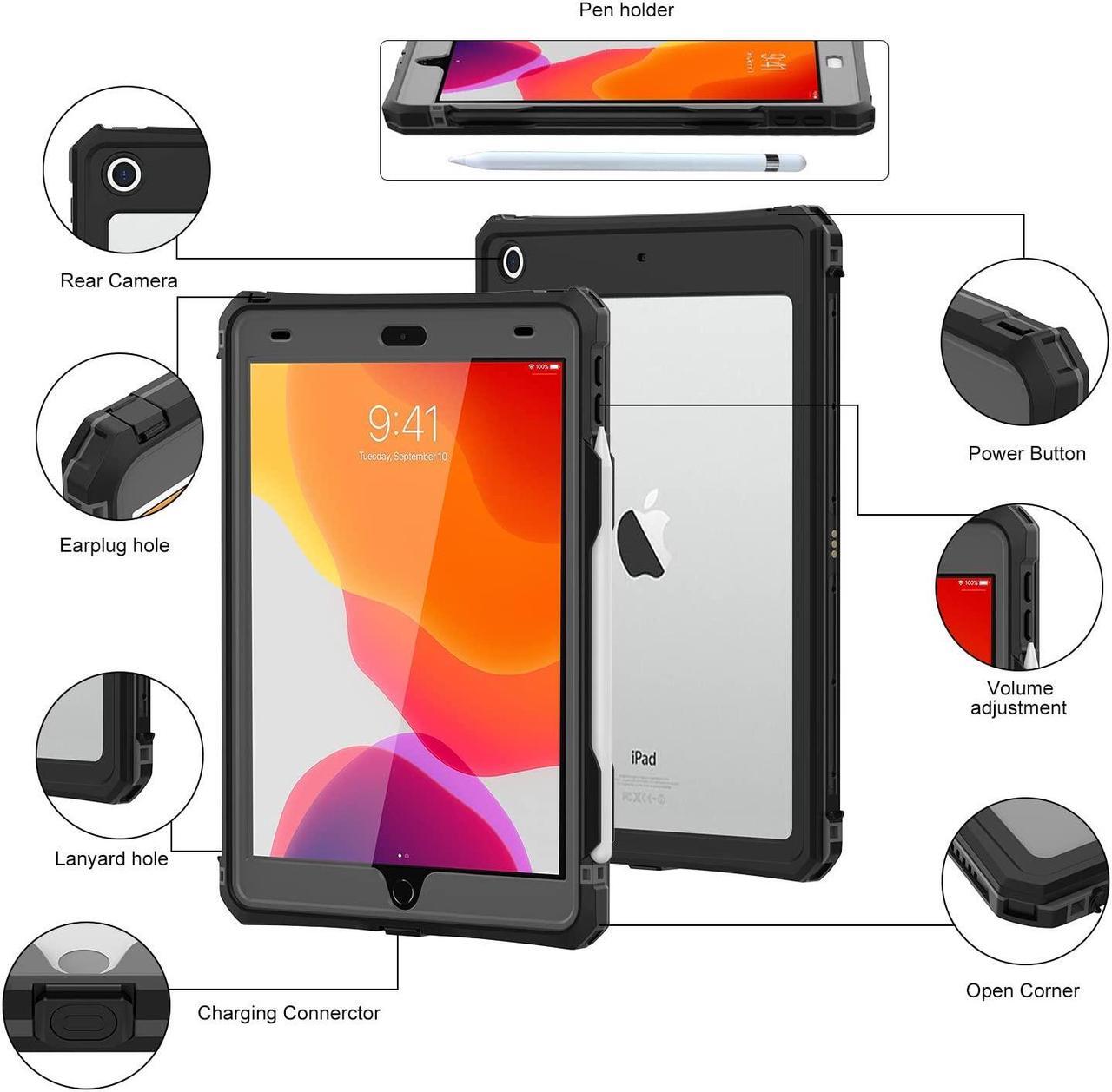 Alt view image 5 of 5 - ShellBox Case iPad 10.2 9th /8th/7th Generation Waterproof Case, Full-Body Heavy Duty Shockproof Protective Cover Built-in Screen Protector with Shoulder Strap for iPad 10.2 2021/2020/2019 (Black)