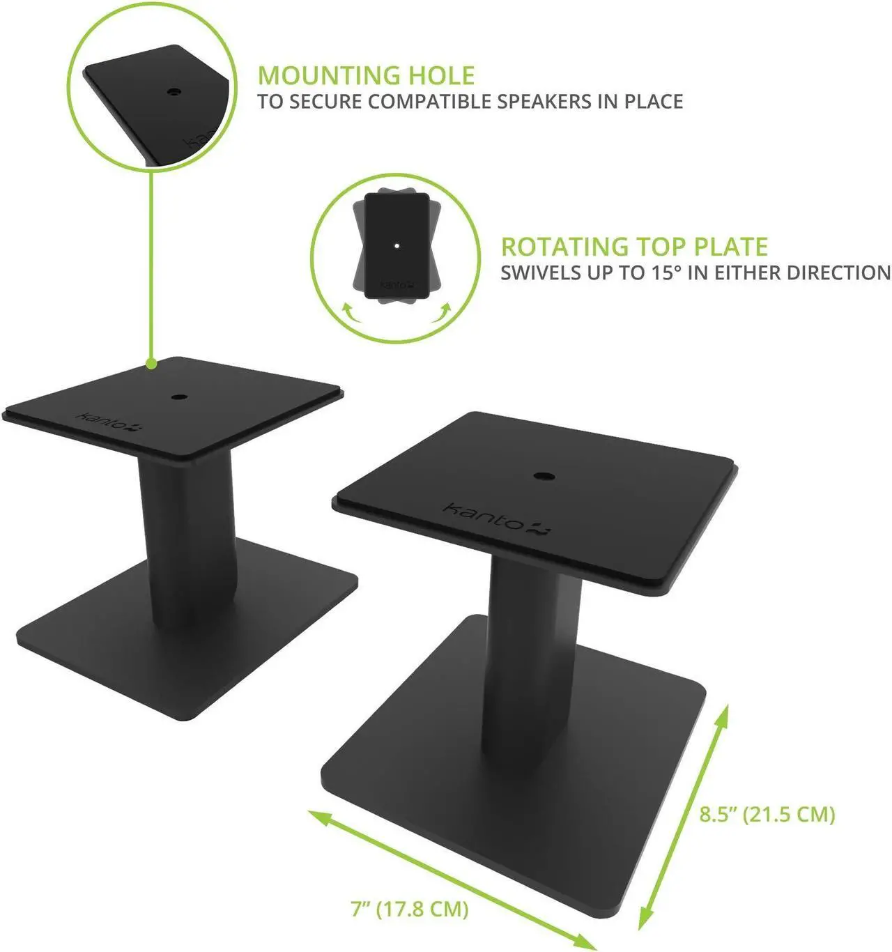 Alt view image 2 of 5 - Kanto SP6HD Desktop Speaker Stands for Medium/Large Bookshelf Speakers & Mid-Size/Full-Size 4-7 Studio Monitors | 6" Tall | Black | Pair