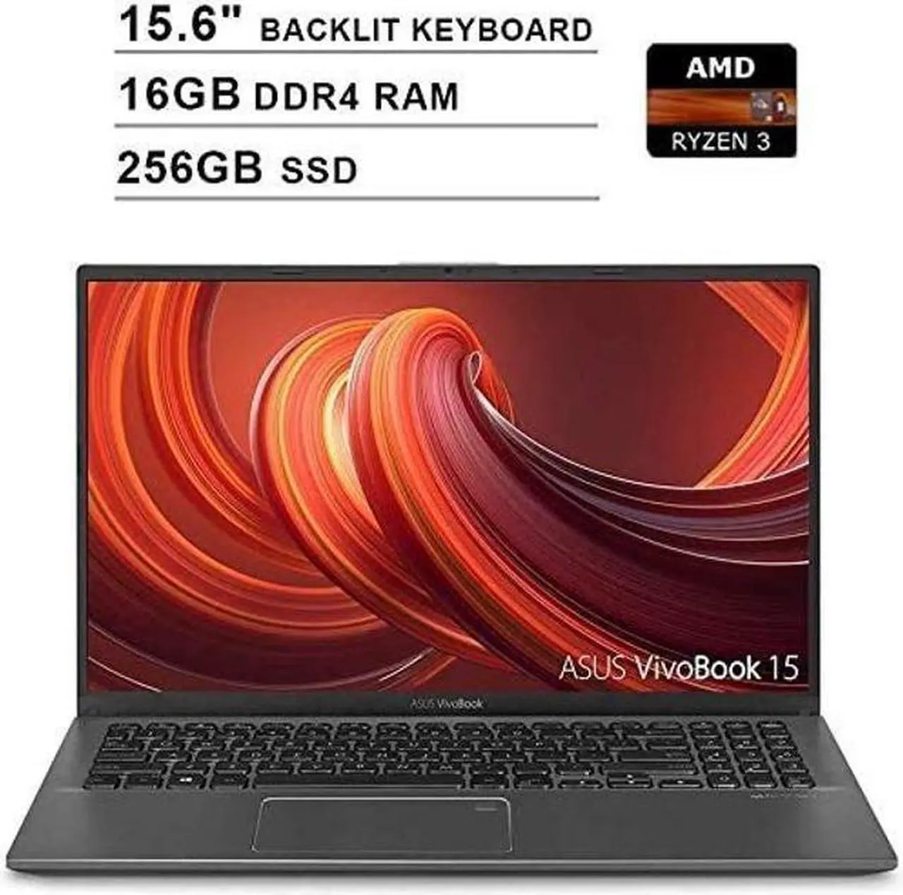 Alt view image 2 of 4 - ASUS 2020 VivoBook 15 15.6 Inch FHD 1080P Laptop (AMD Ryzen 3 3200U up to 3.5GHz, 16GB DDR4 RAM, 256GB SSD, AMD Radeon Vega 3, Backlit Keyboard, FP Reader, WiFi, Bluetooth, HDMI, Windows 10) (Grey)