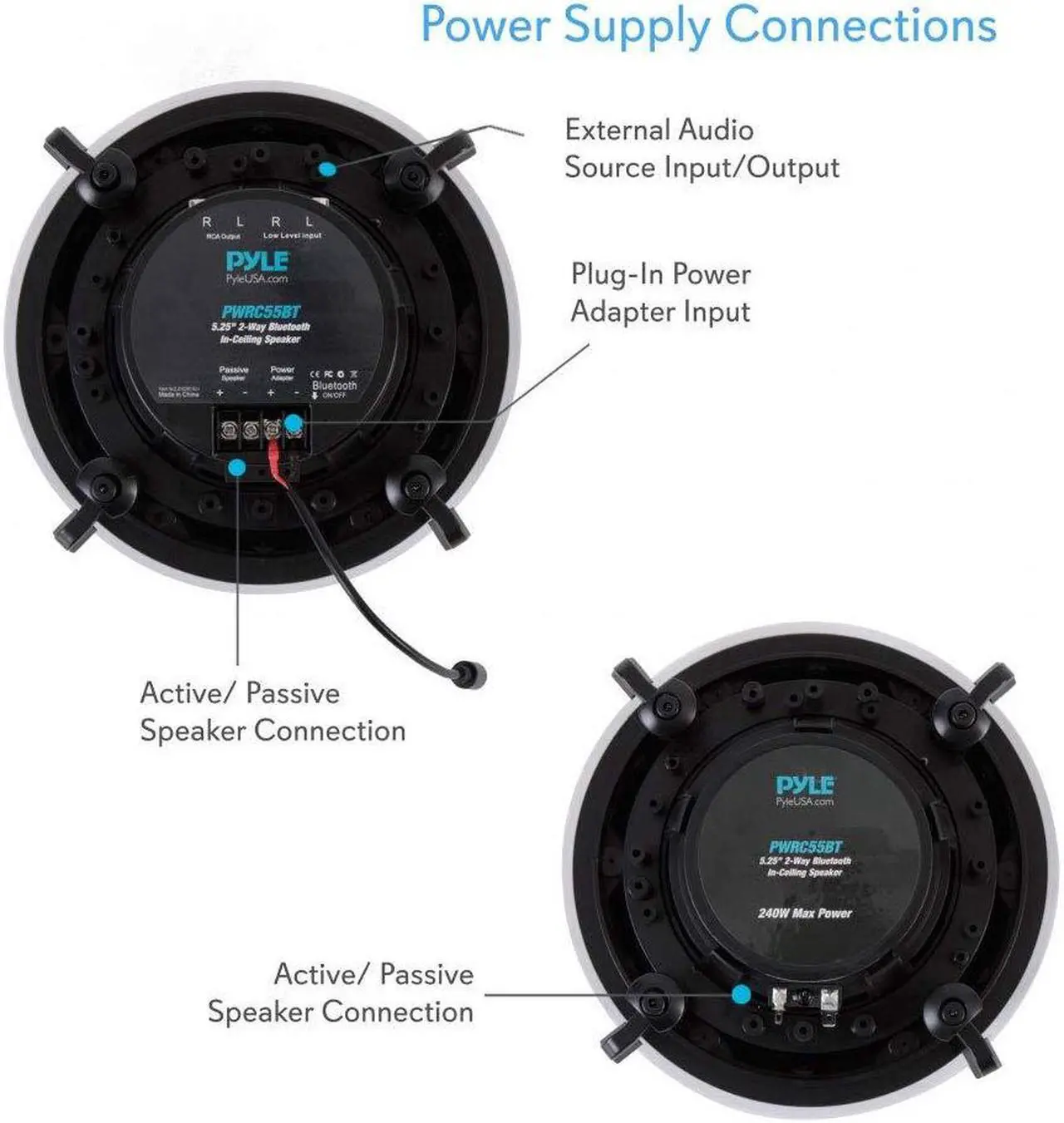 Alt view image 4 of 5 - Pyle Ceiling and Wall Mount Speaker - Wireless Bluetooth 5.25 Dual 2-Way Audio Stereo Sound Subwoofer Kit with, 240 Watts, in-Wall & in-Ceiling Flush Mount for Home Surround System - Pyle PWRC55BT