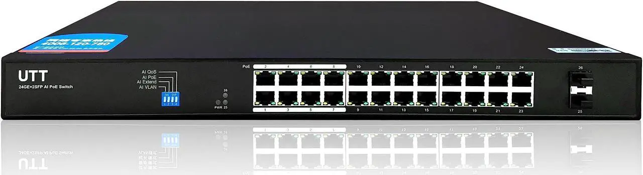 Main image of UTT S1242GP 24 Ports Gigabit PoE Switch, with 24 Gigabit PoE Port + 2 Gigabit SFP Uplinks Ports, 250W Power. 802.3af/at for IP Camera, AP, IP Phone