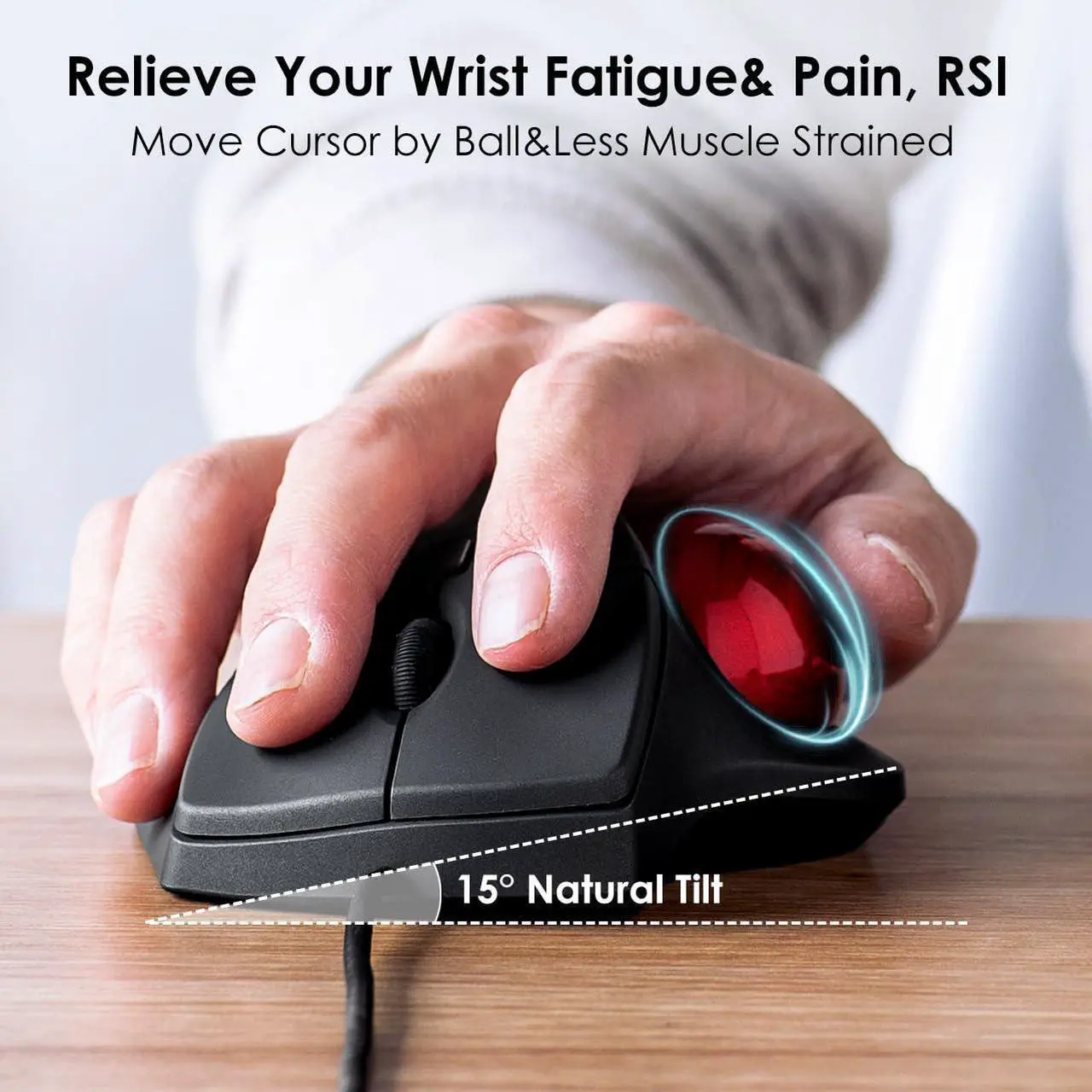 Alt view image 2 of 5 - SANWA 2.4G Wireless Ergonomic Trackball Mouse, Optical Rollerball Mice, Programmable Silent Buttons, 40mm Trackball, 600/800/1200/1600 Adjustable DPI, Compatible with MacBook, Laptop, Windows, macOS