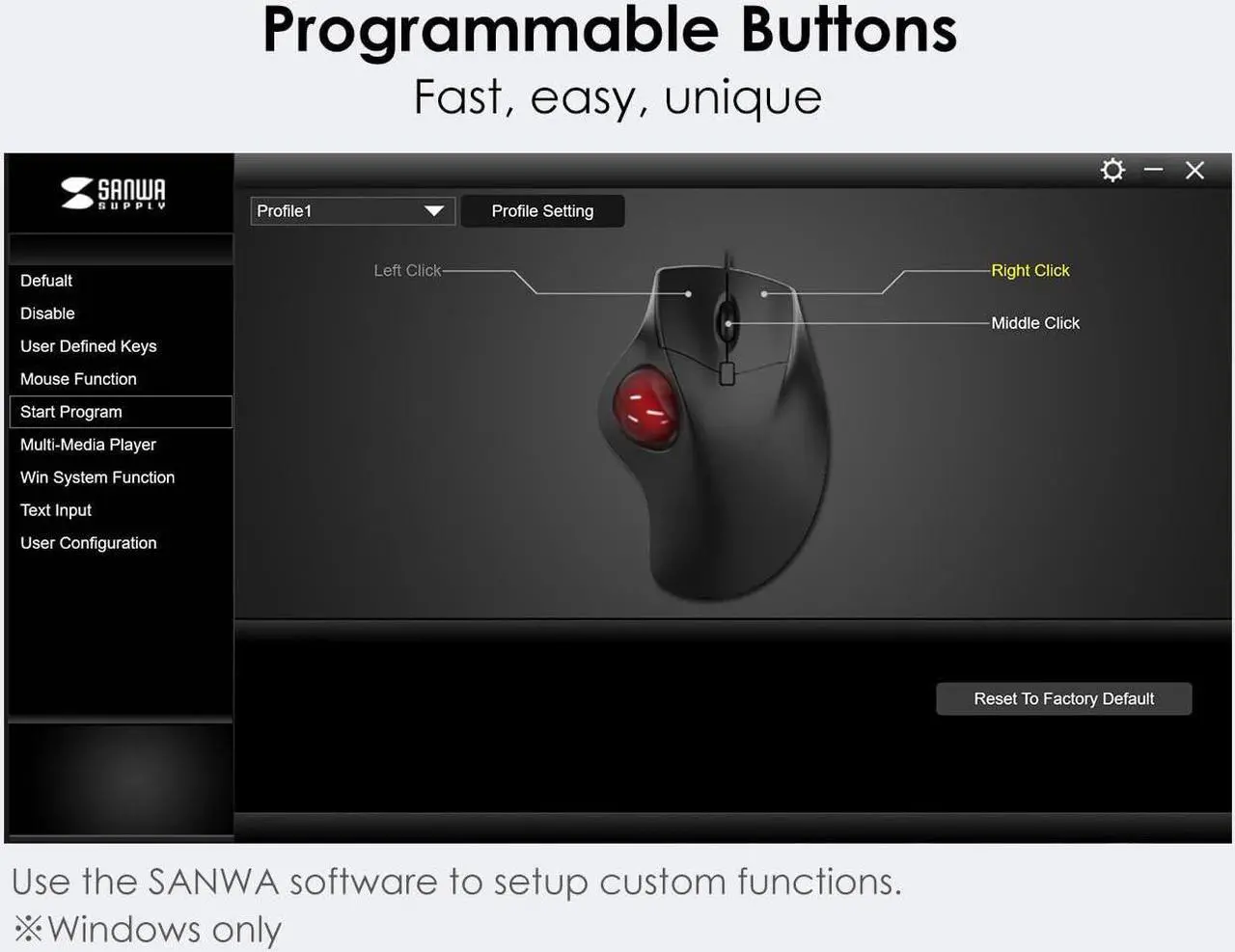 Alt view image 5 of 5 - SANWA 2.4G Wireless Ergonomic Trackball Mouse, Optical Rollerball Mice, Programmable Silent Buttons, 40mm Trackball, 600/800/1200/1600 Adjustable DPI, Compatible with MacBook, Laptop, Windows, macOS