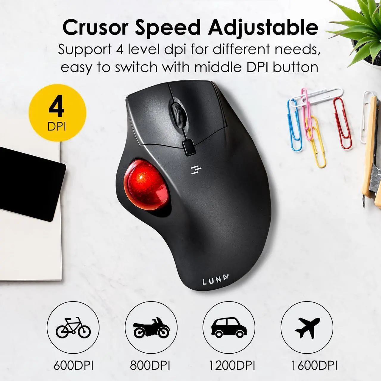 Alt view image 3 of 5 - SANWA Bluetooth Wireless Ergonomic Trackball Mouse, Optical Rollerball Mice, Programmable Silent Buttons, 40mm Trackball, 600/800/1200/1600 DPI, Compatible with MacBook, Laptop, Windows, macOS