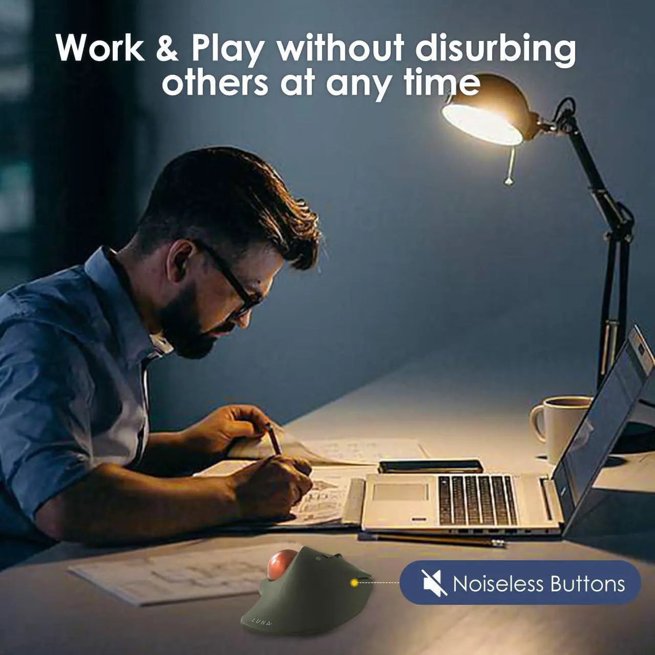 Alt view image 4 of 5 - SANWA Bluetooth Wireless Ergonomic Trackball Mouse, Optical Rollerball Mice, Programmable Silent Buttons, 40mm Trackball, 600/800/1200/1600 DPI, Compatible with MacBook, Laptop, Windows, macOS