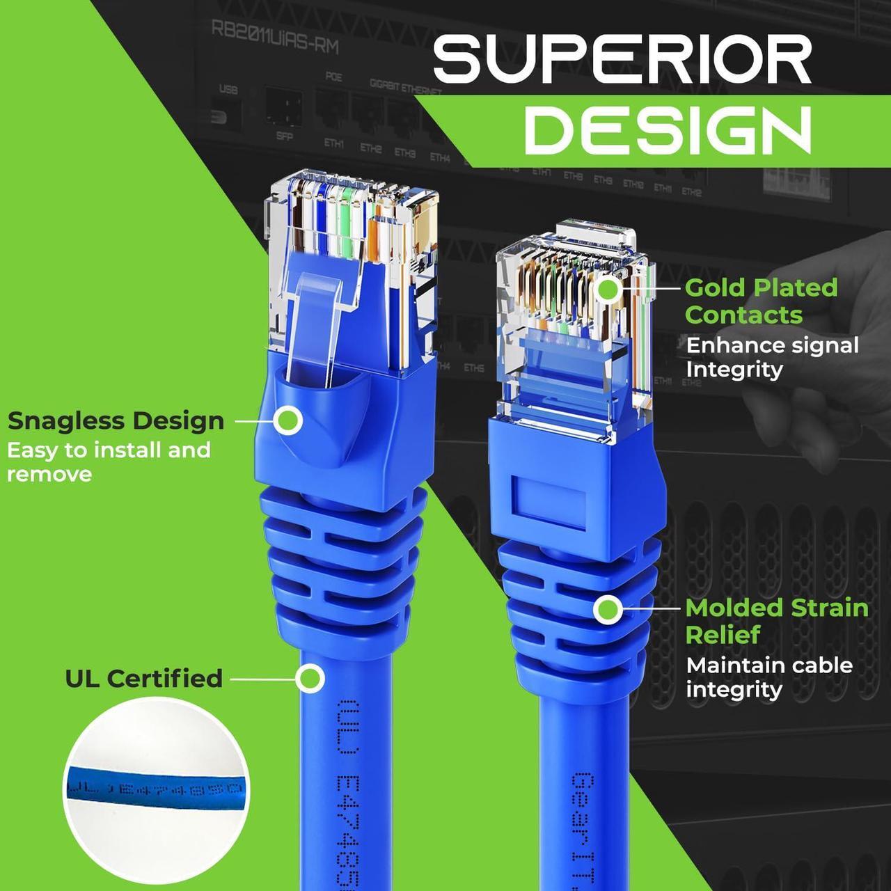 Alt view image 3 of 5 - GearIT Cat 6 Ethernet Cable 1 ft (50-Pack) - Cat6 Patch Cable, Cat 6 Patch Cable, Cat6 Cable, Cat 6 Cable, Cat6 Ethernet Cable, Network Cable, Internet Cable - Blue 1 Foot
