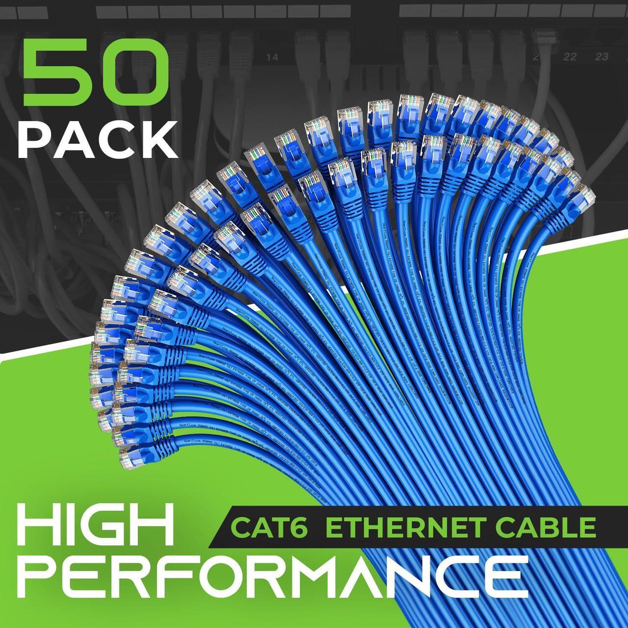 Alt view image 2 of 5 - GearIT Cat 6 Ethernet Cable 1 ft (50-Pack) - Cat6 Patch Cable, Cat 6 Patch Cable, Cat6 Cable, Cat 6 Cable, Cat6 Ethernet Cable, Network Cable, Internet Cable - Blue 1 Foot