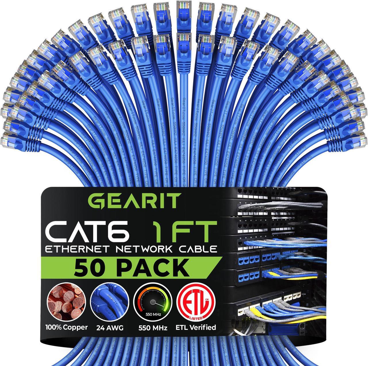 Main image of GearIT Cat 6 Ethernet Cable 1 ft (50-Pack) - Cat6 Patch Cable, Cat 6 Patch Cable, Cat6 Cable, Cat 6 Cable, Cat6 Ethernet Cable, Network Cable, Internet Cable - Blue 1 Foot